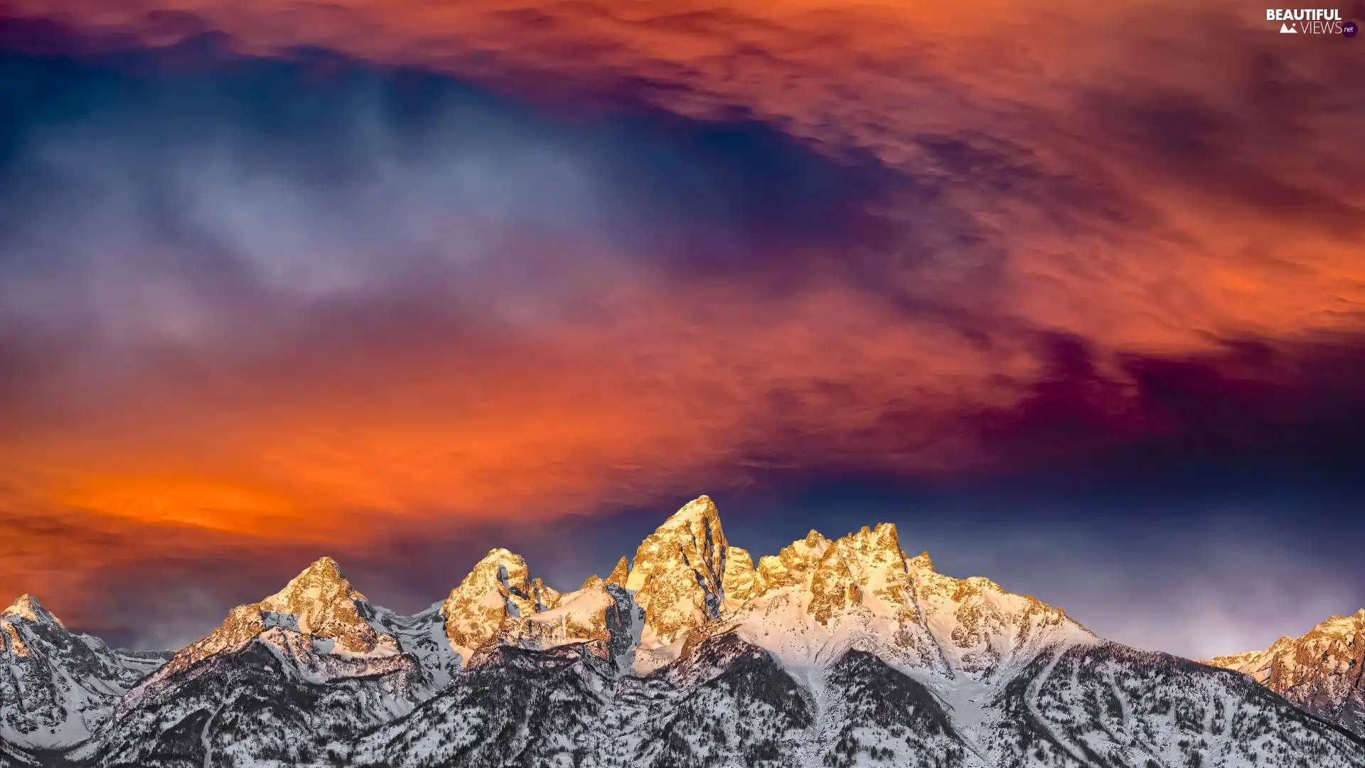 Mountains, snow, clouds, height