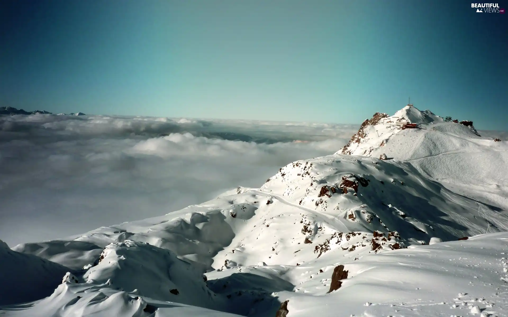 Mountains, snow, clouds, winter