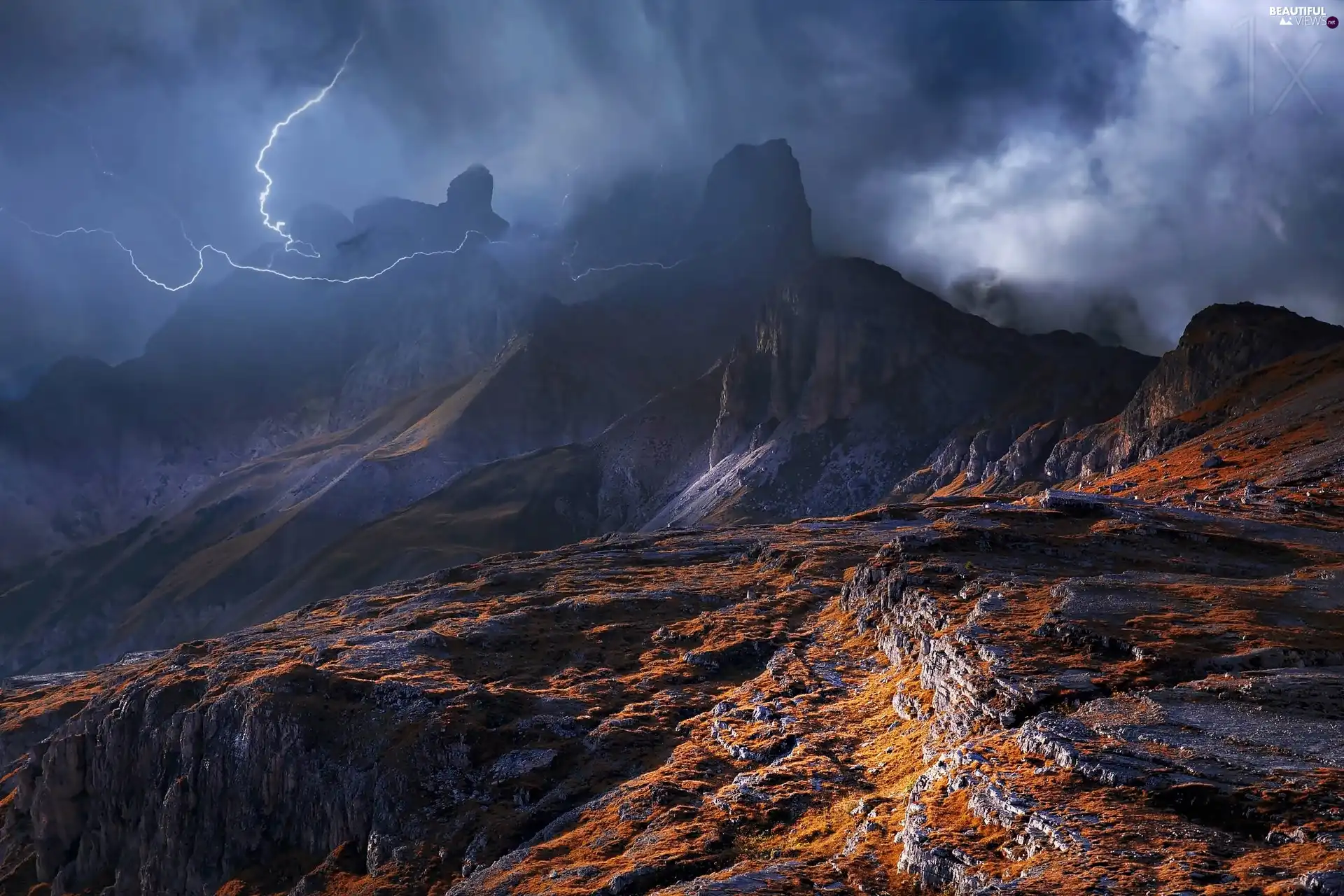 Mountains, Storm, clouds, Dolomites