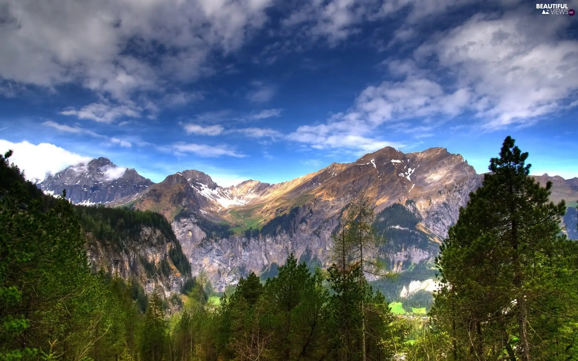 Mountains, viewes, clouds, trees