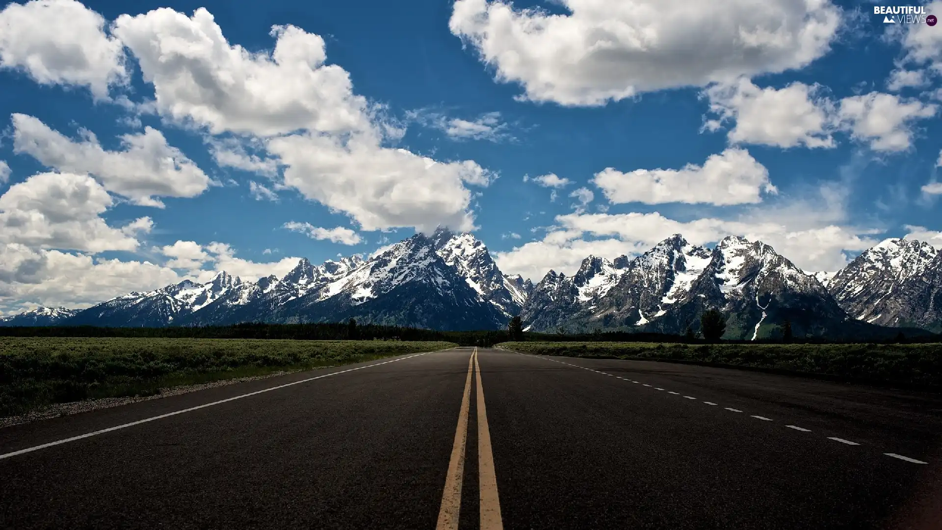 clouds, Way, Mountains