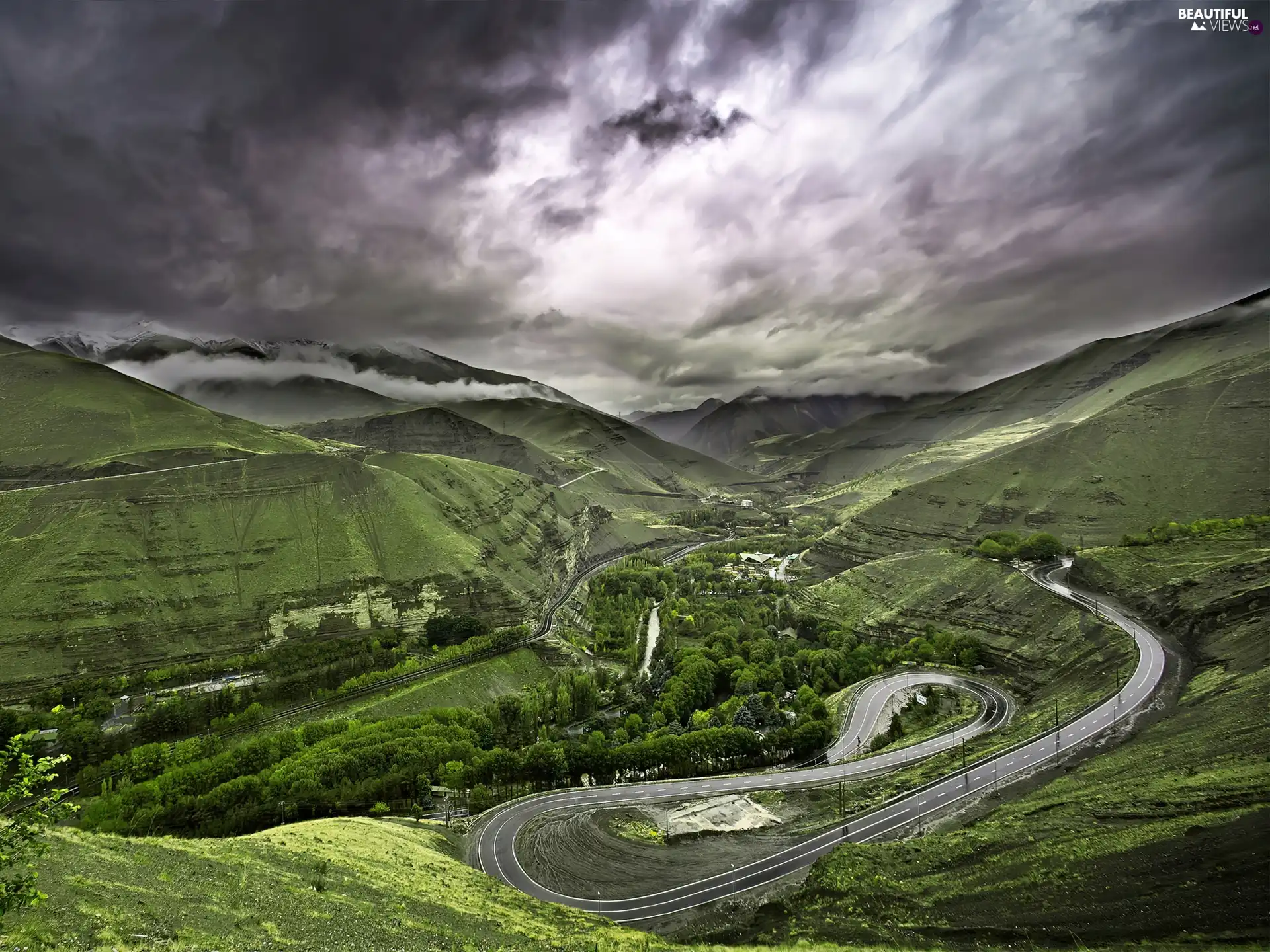 clouds, Way, Mountains