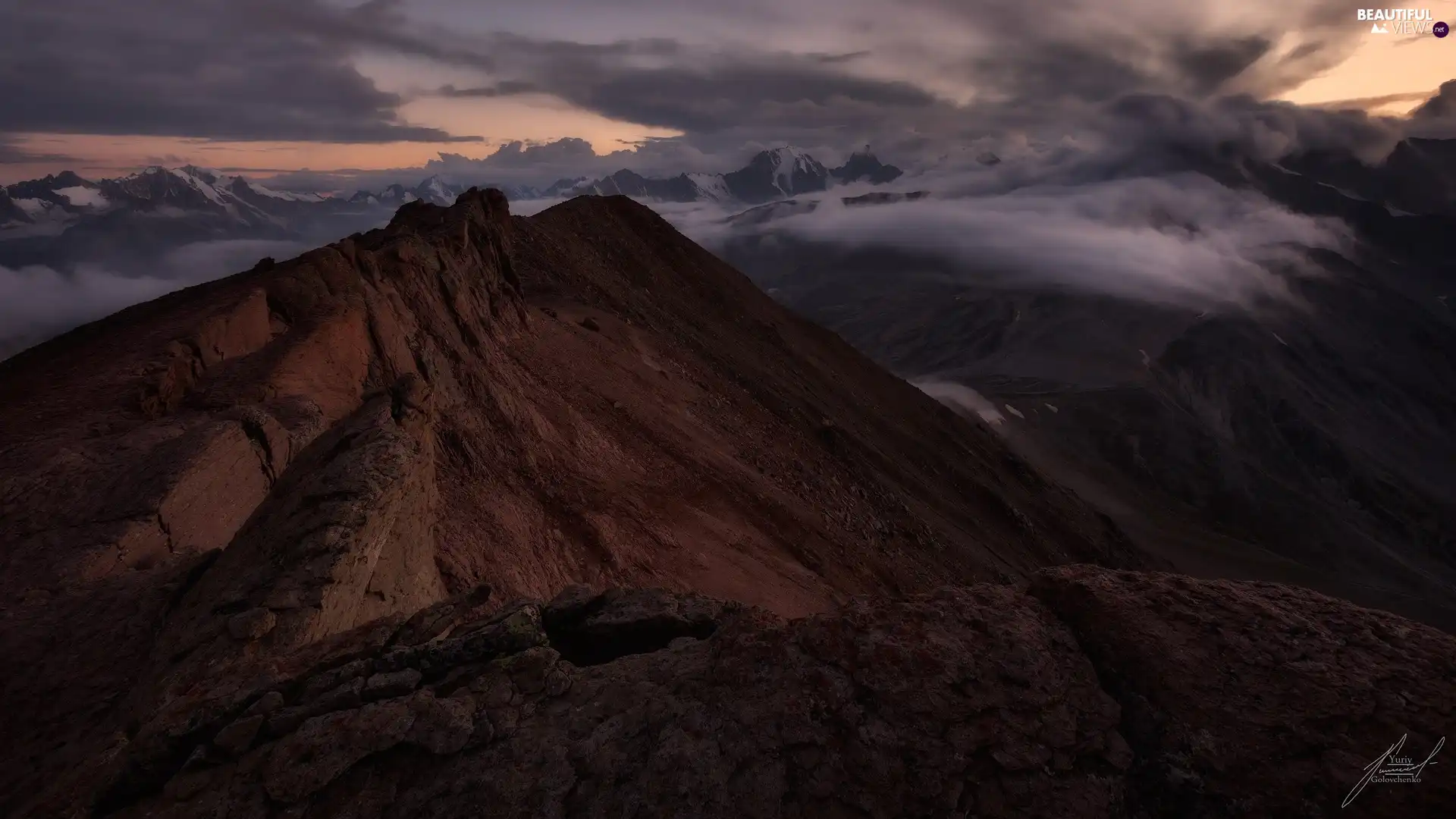 dark, clouds, peaks, rocks, Mountains