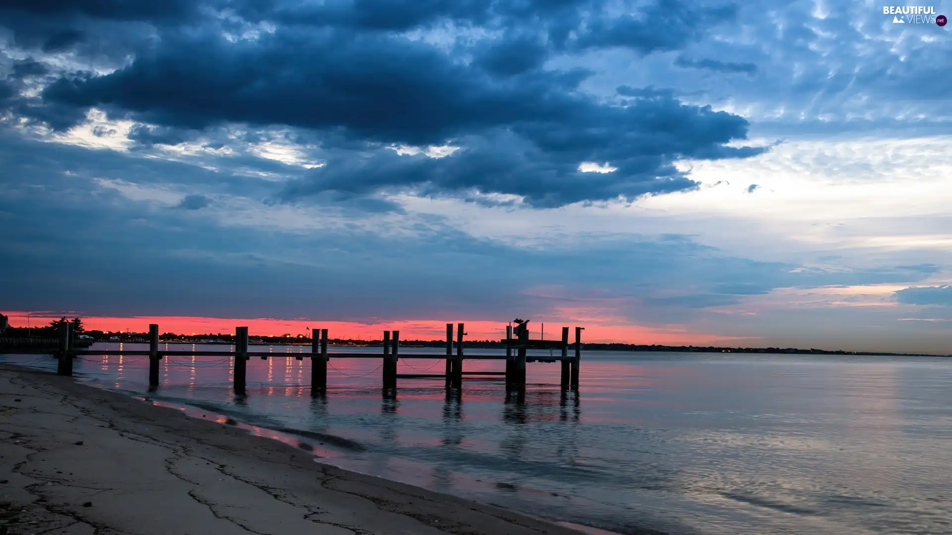 clouds, sea, pier