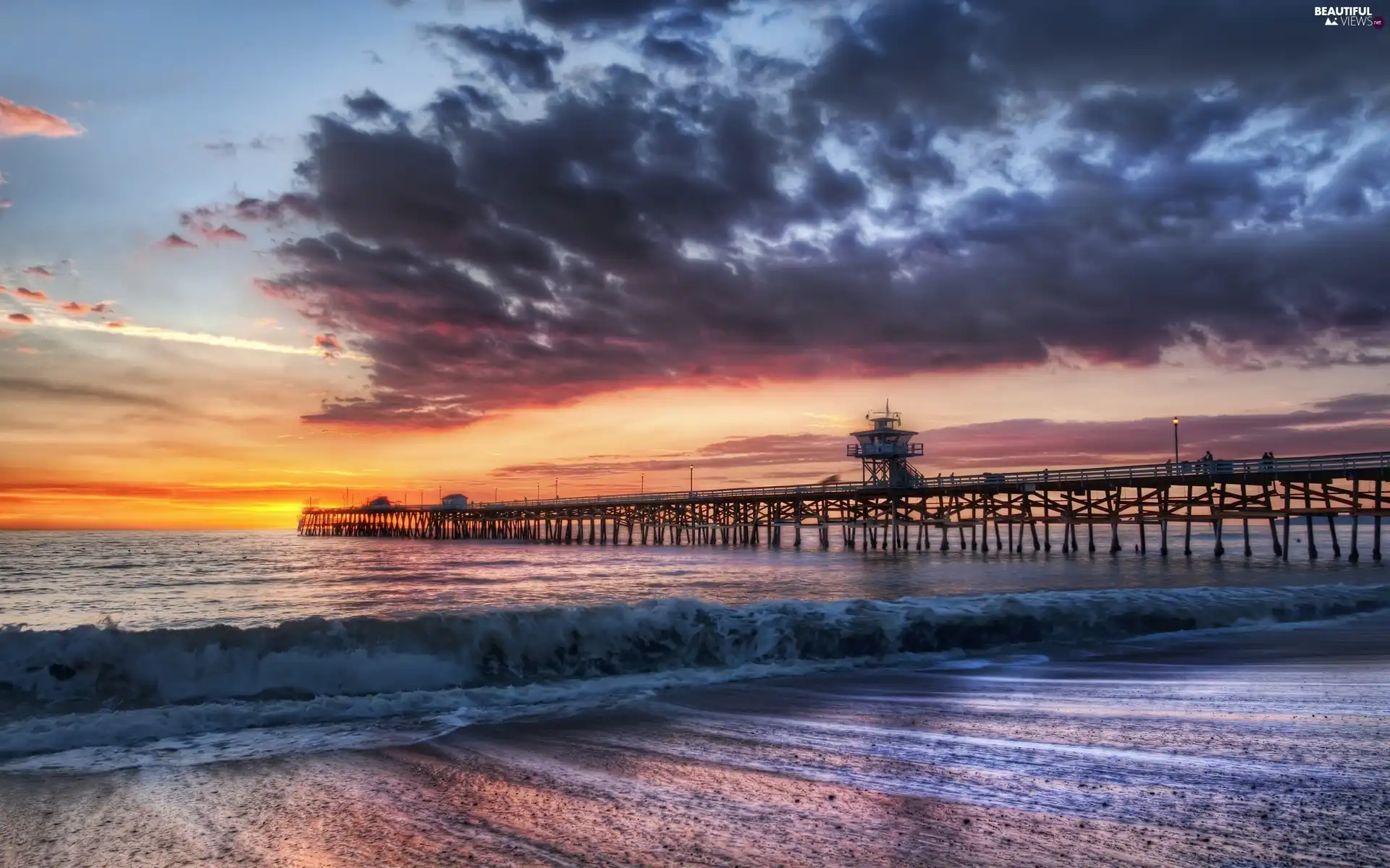 clouds, sea, pier