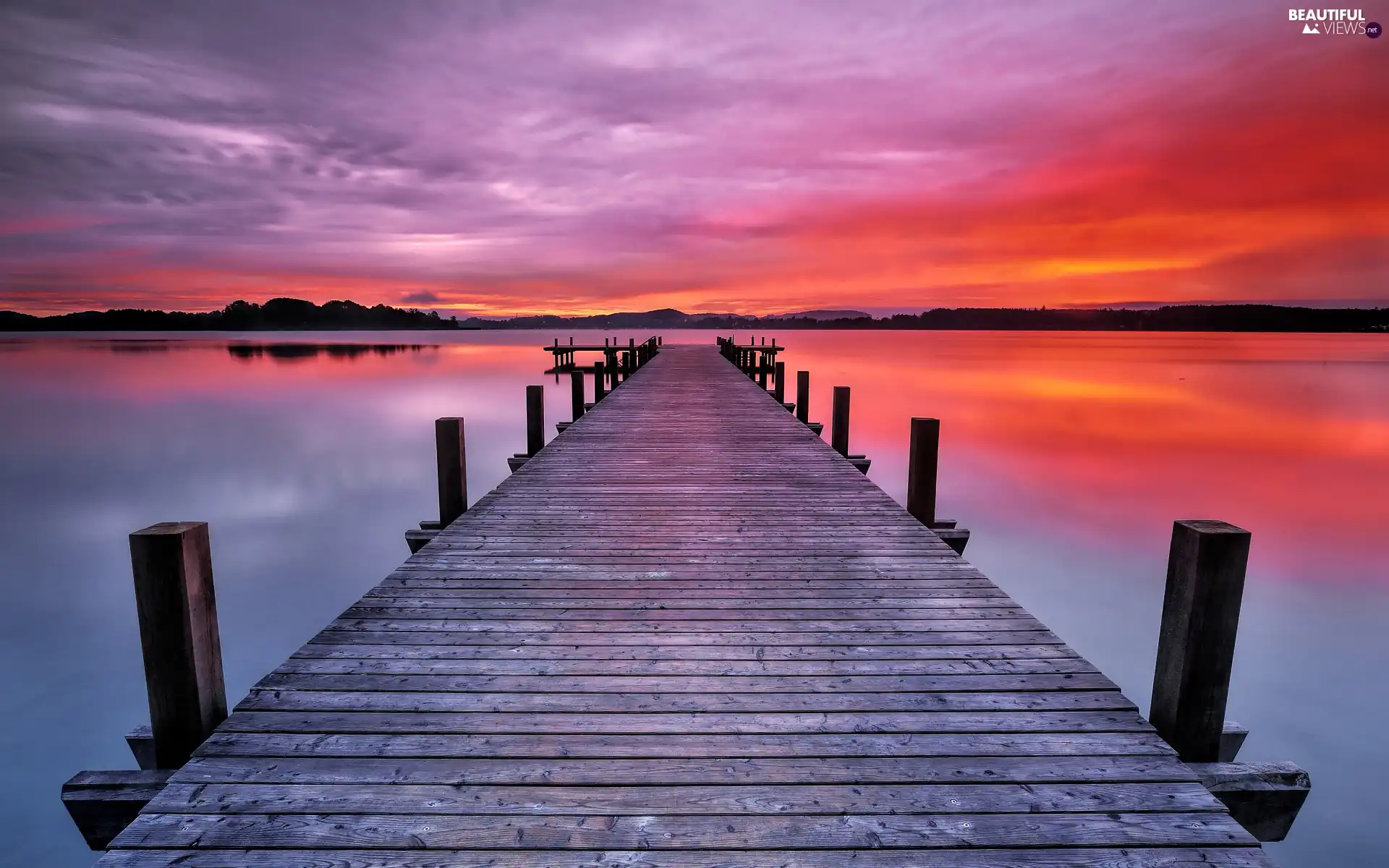 clouds, lake, Platform