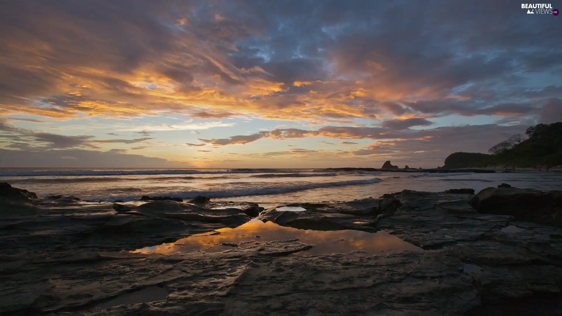 clouds, sea, rocks