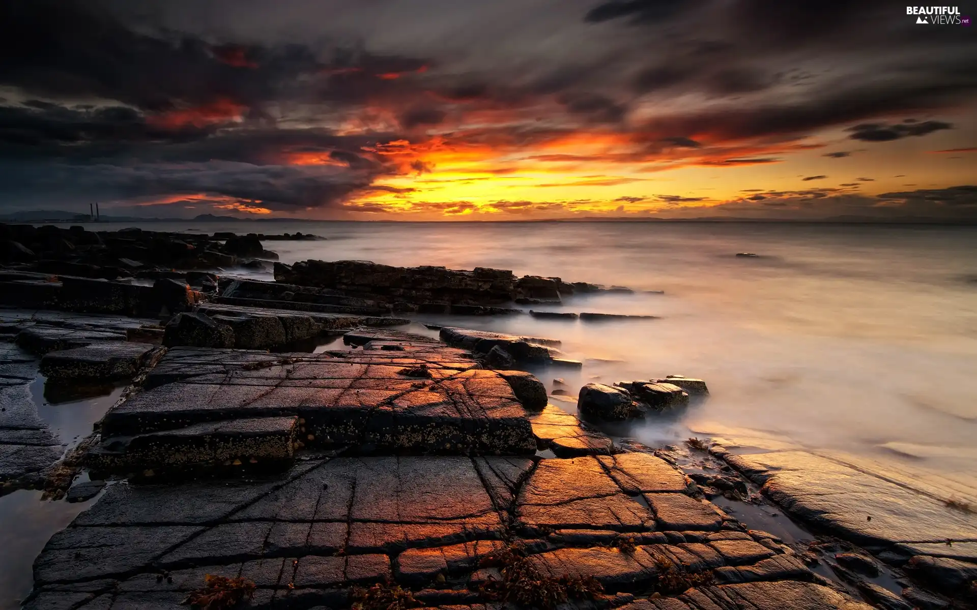 clouds, sea, rocks