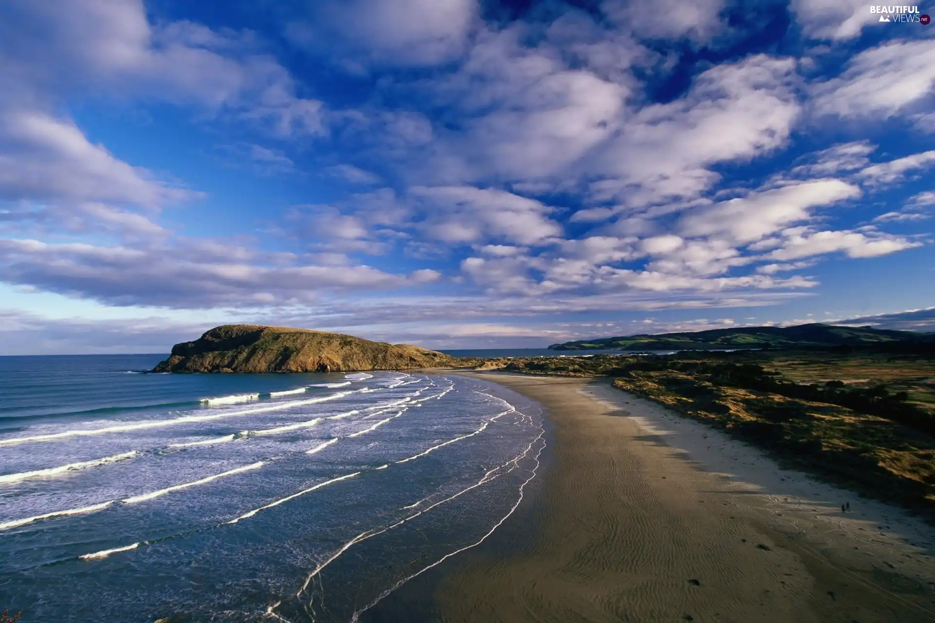 clouds, Beaches, sea