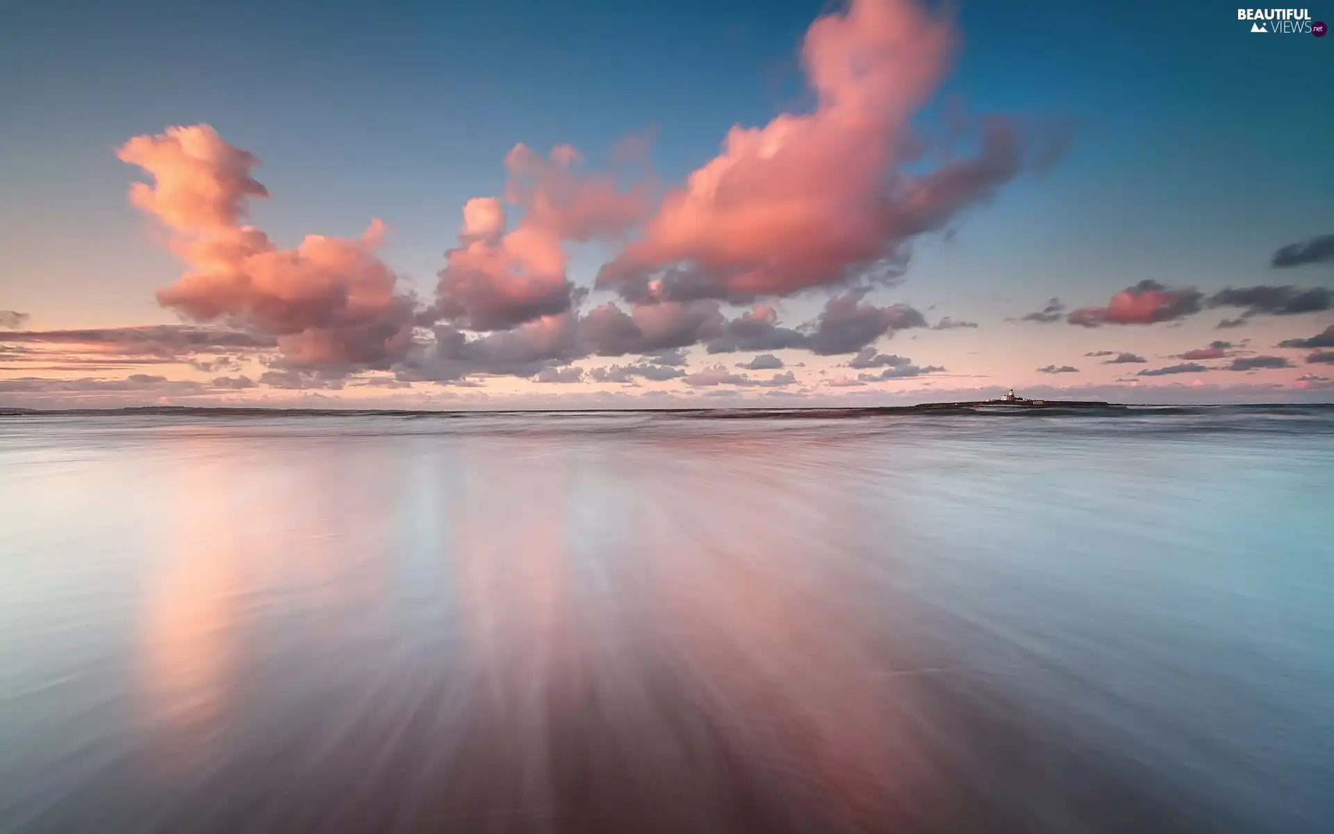 clouds, Beaches, sea