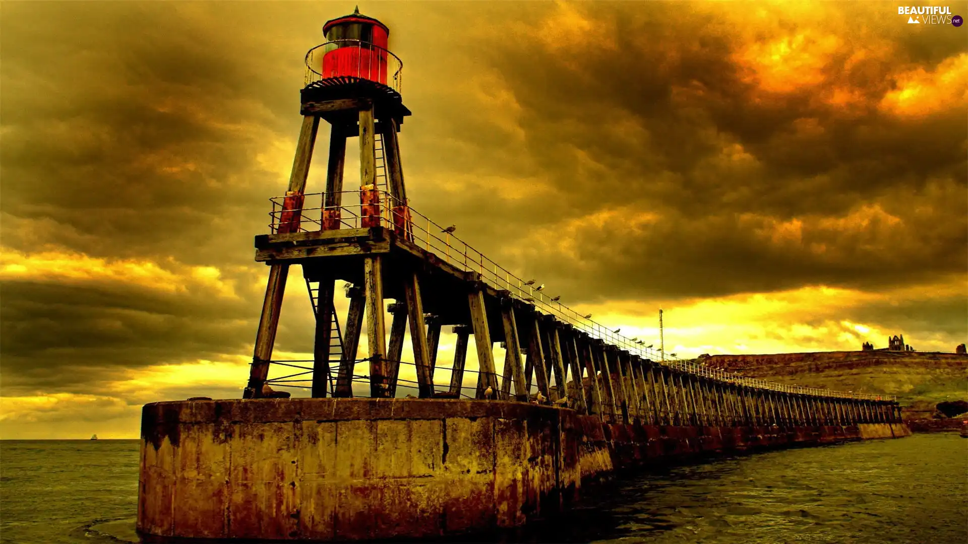 clouds, Lighthouses, sea