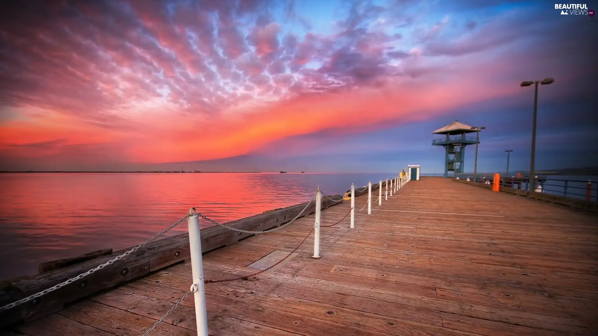 clouds, pier, sea