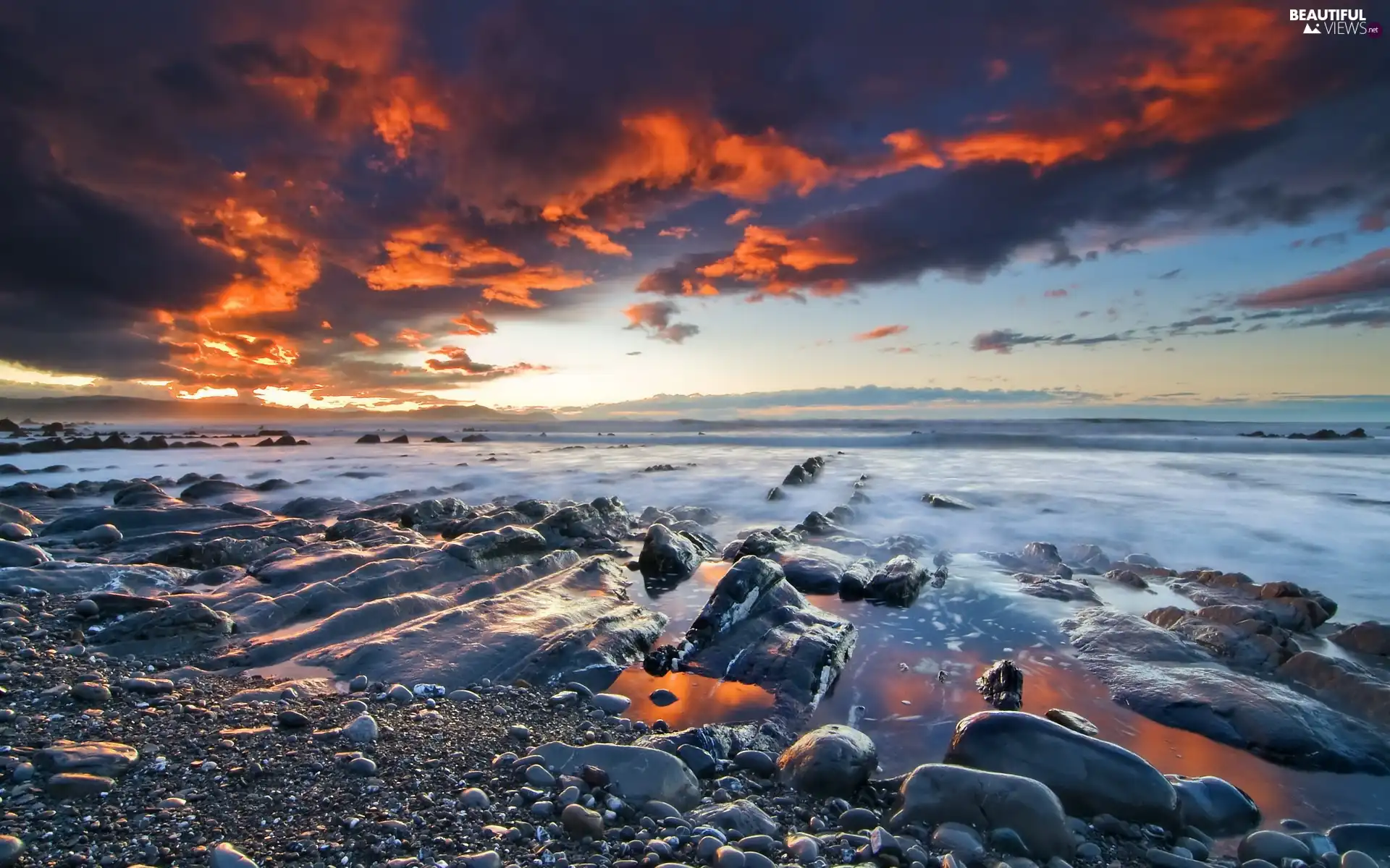 sea, Stones, clouds, Beaches