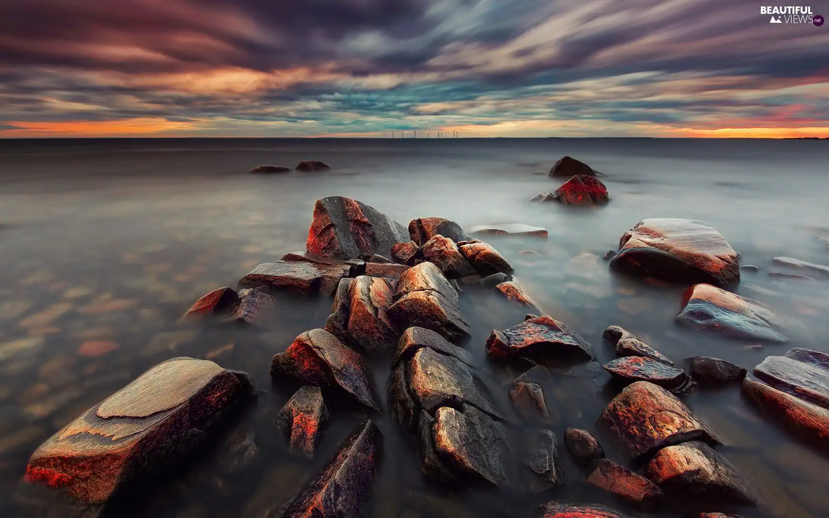 sea, Stones, clouds, rocks