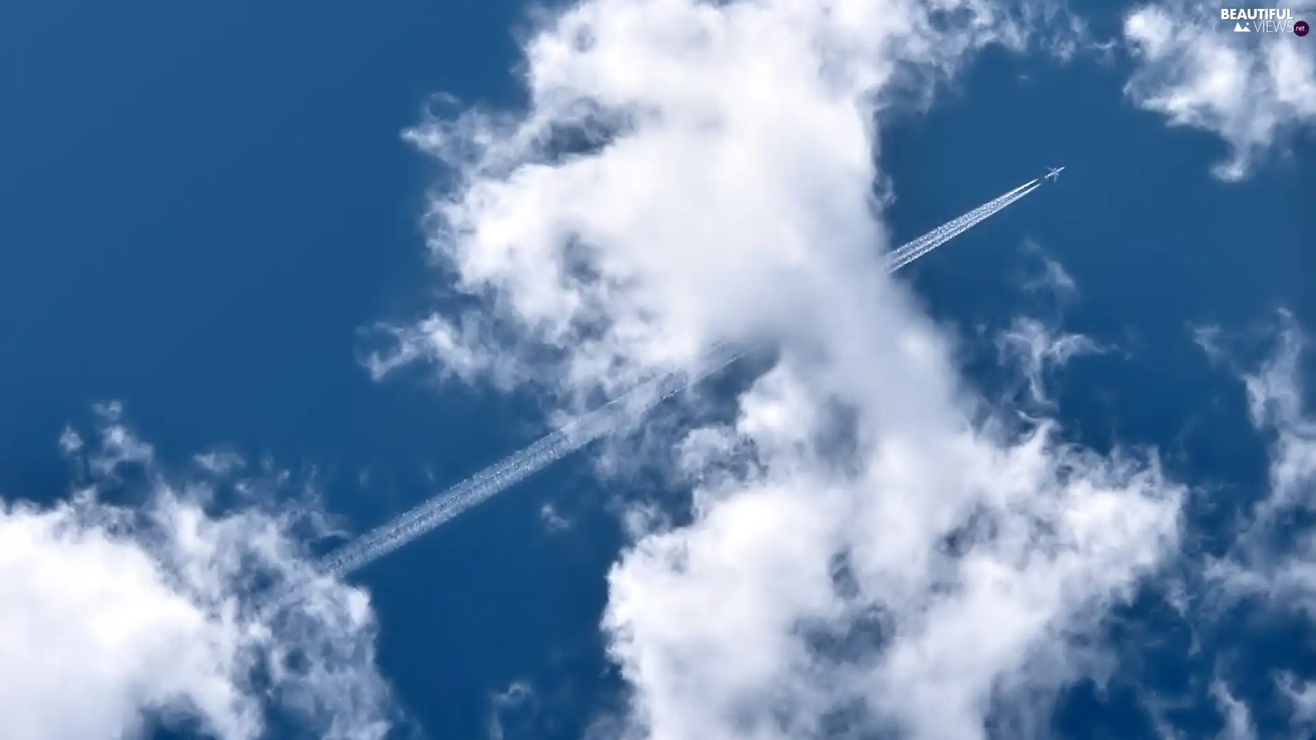 clouds, plane, Sky