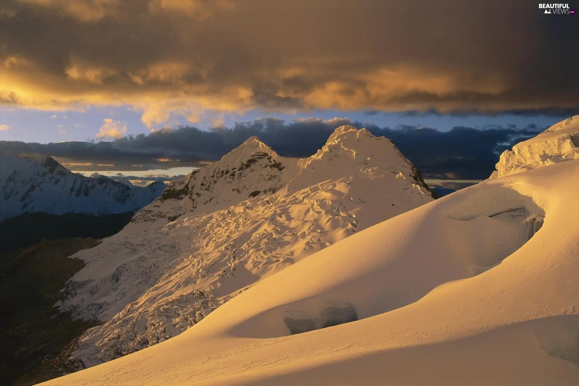 clouds, Mountains, snow