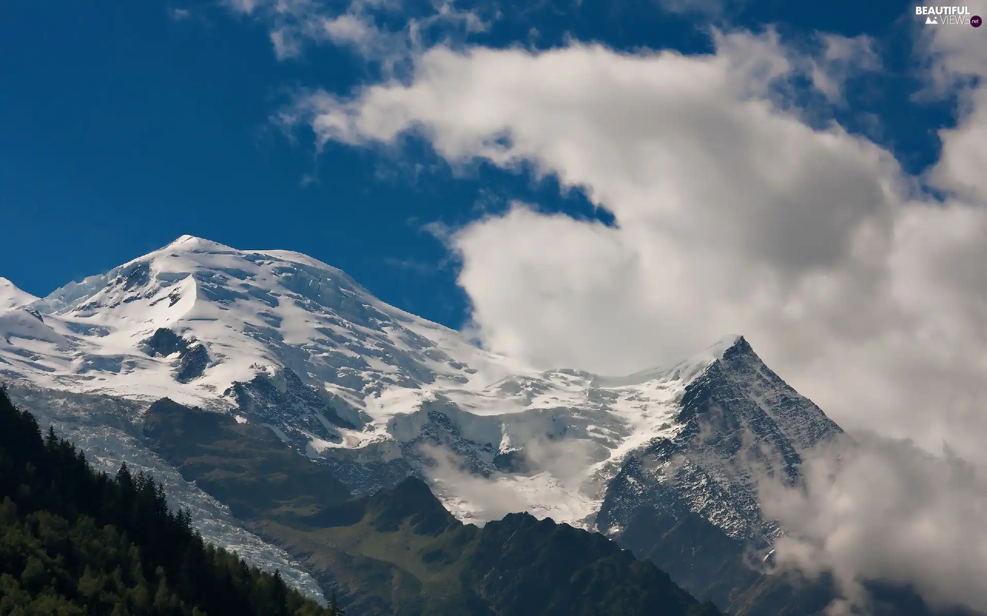 clouds, Mountains, snow