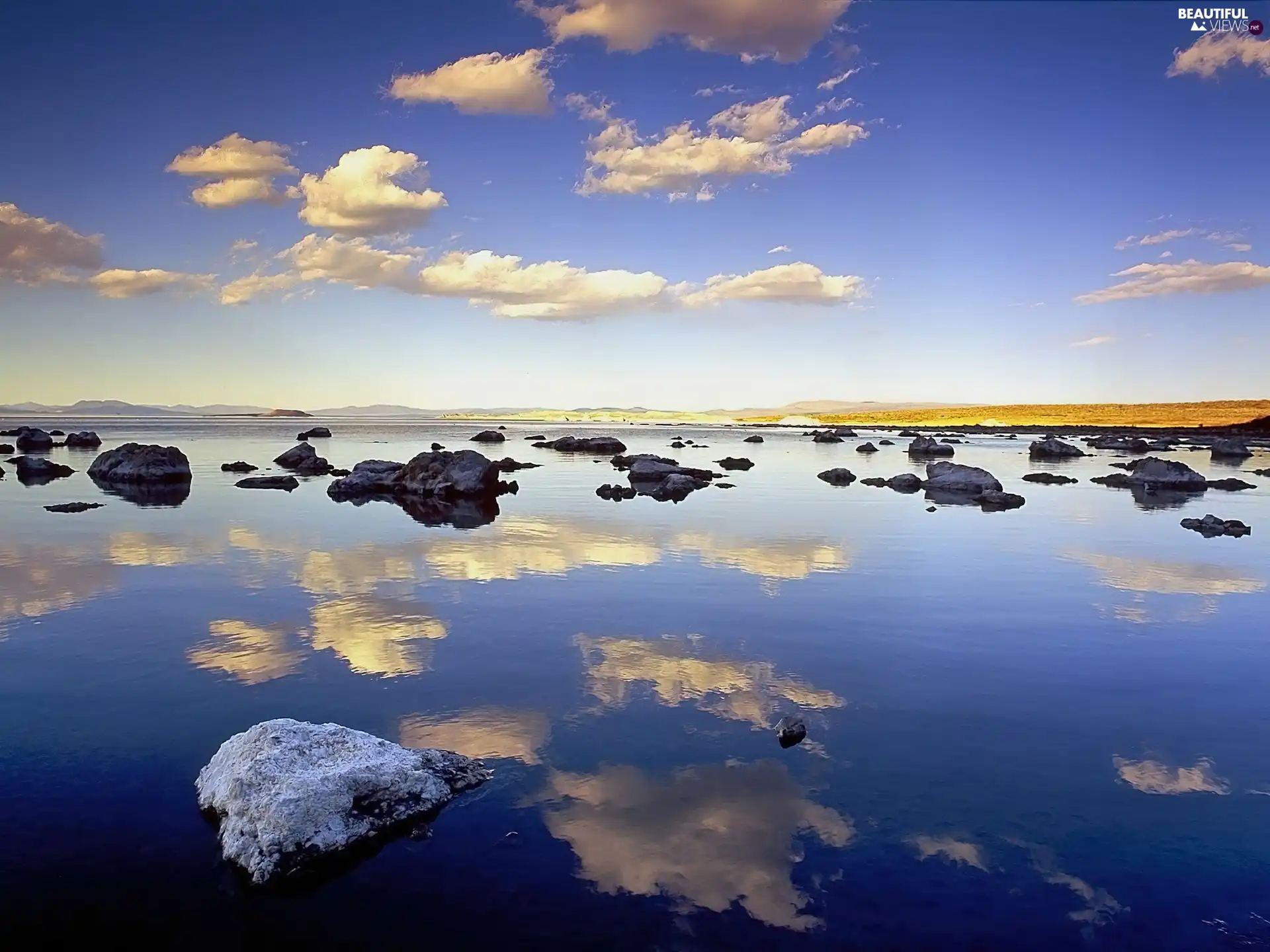 clouds, sea, Stones