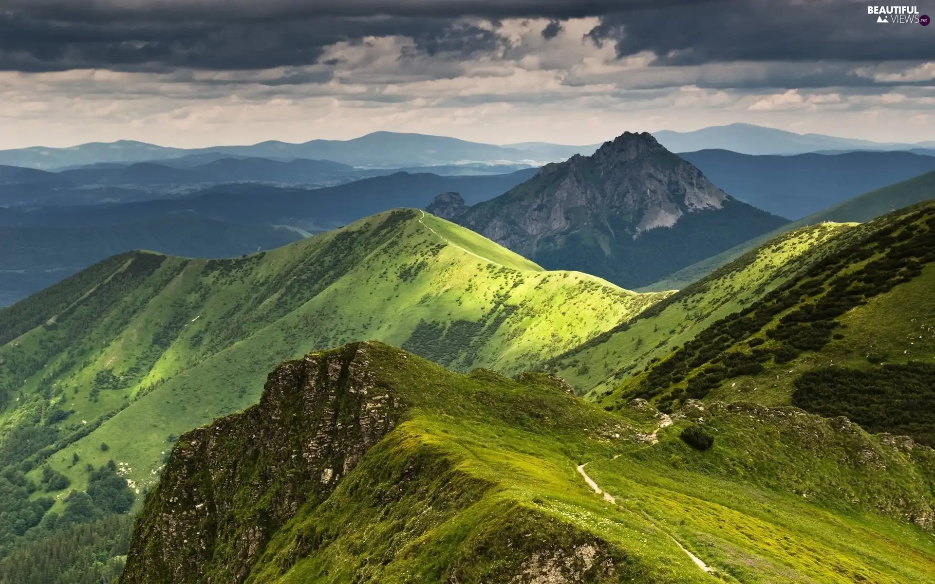 strand, Path, clouds, mountain