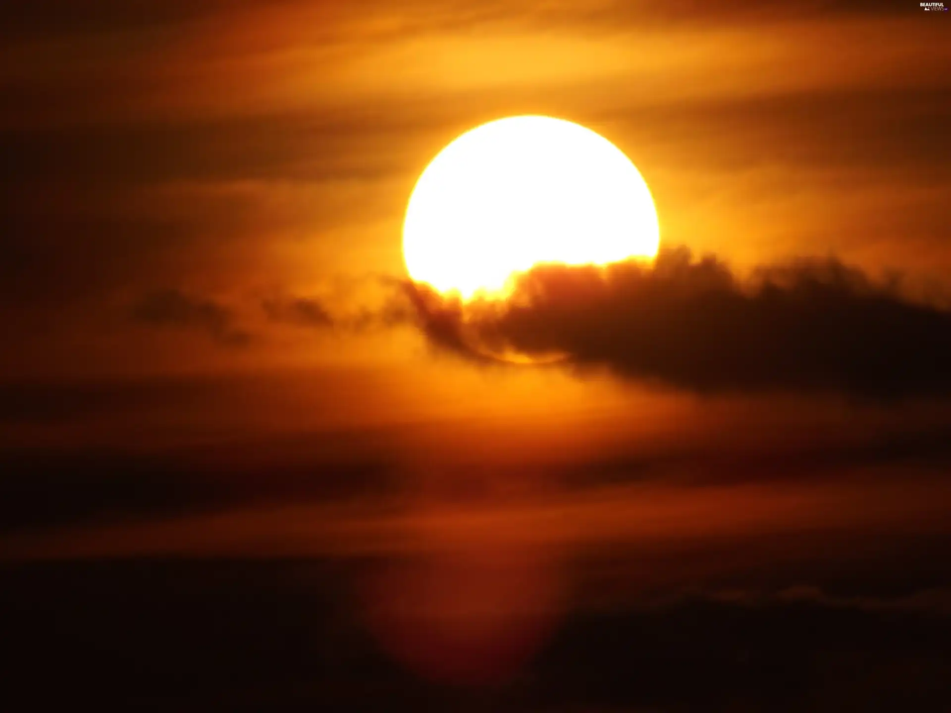 clouds, west, sun