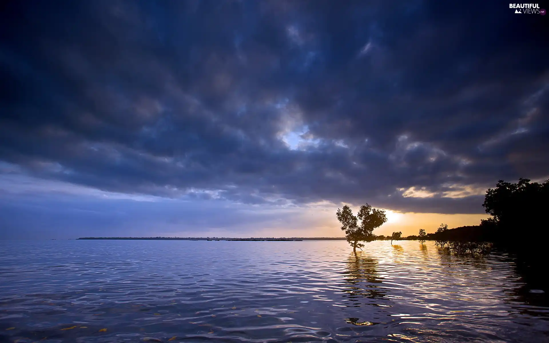 Great Sunsets, dark, clouds, lake