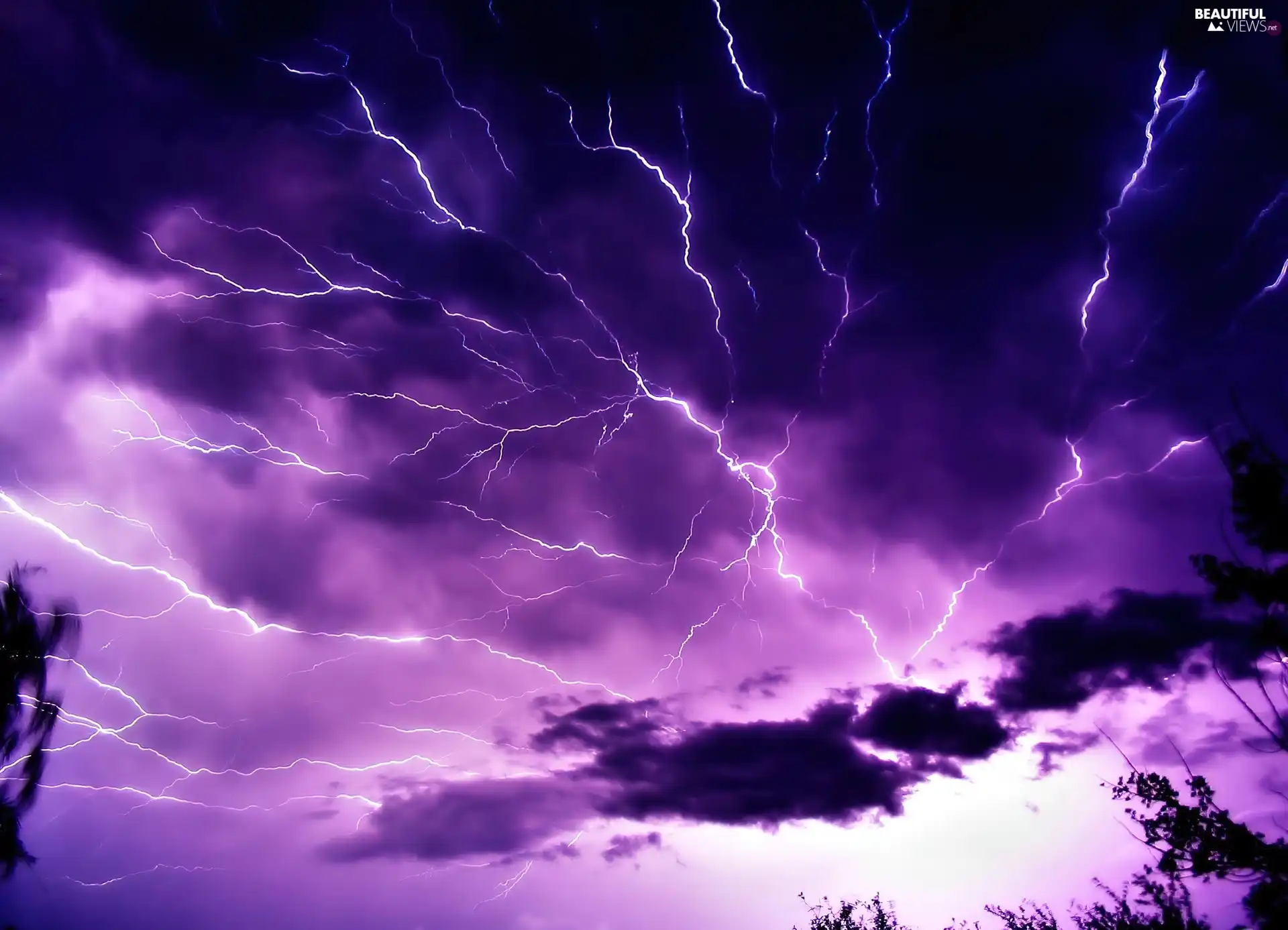 clouds, Storm, thunderbolt