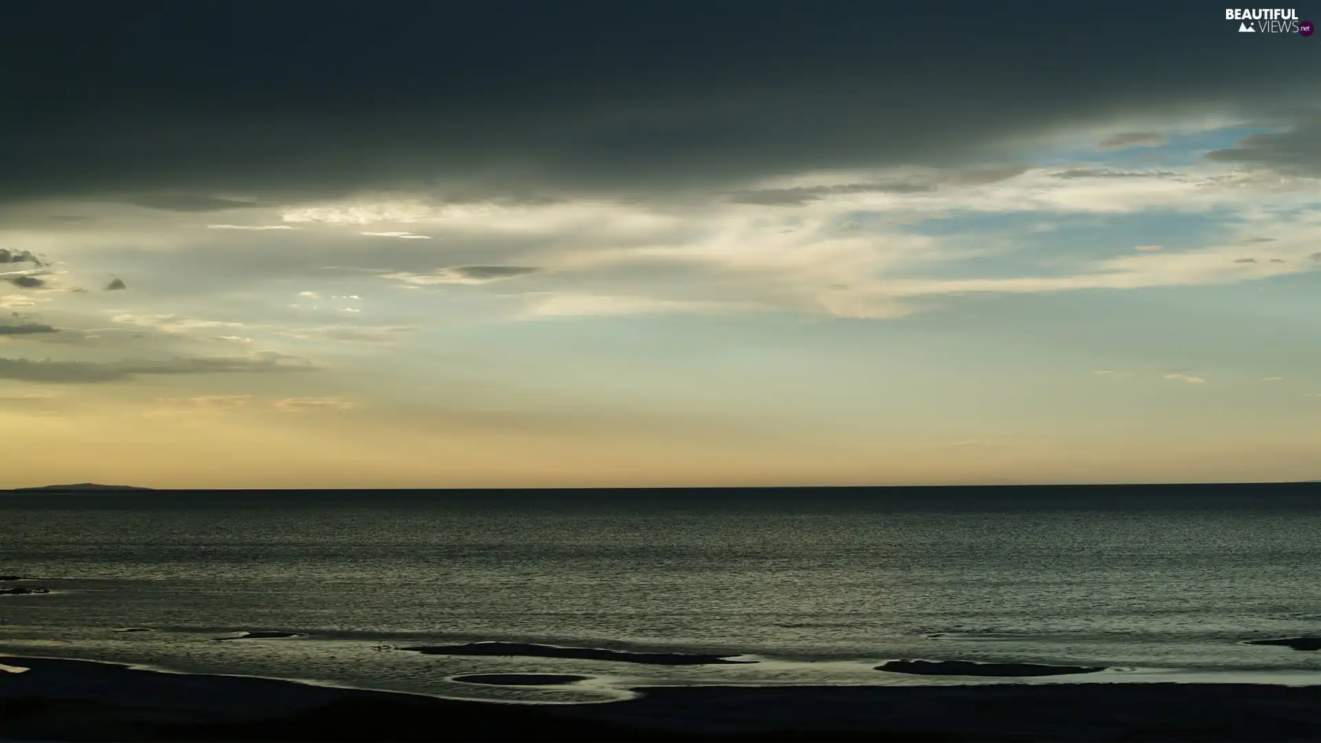 clouds, sea, Waves