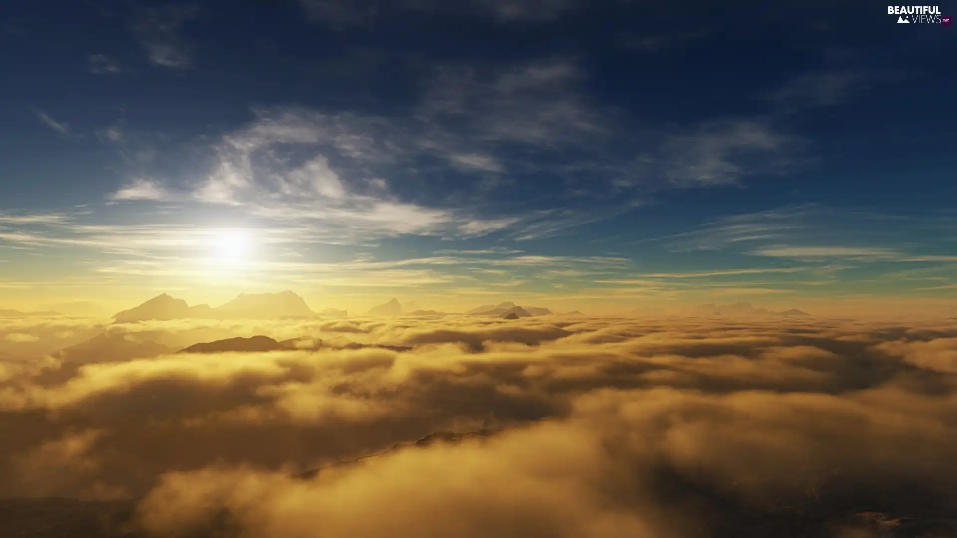 west, rays, clouds, sun