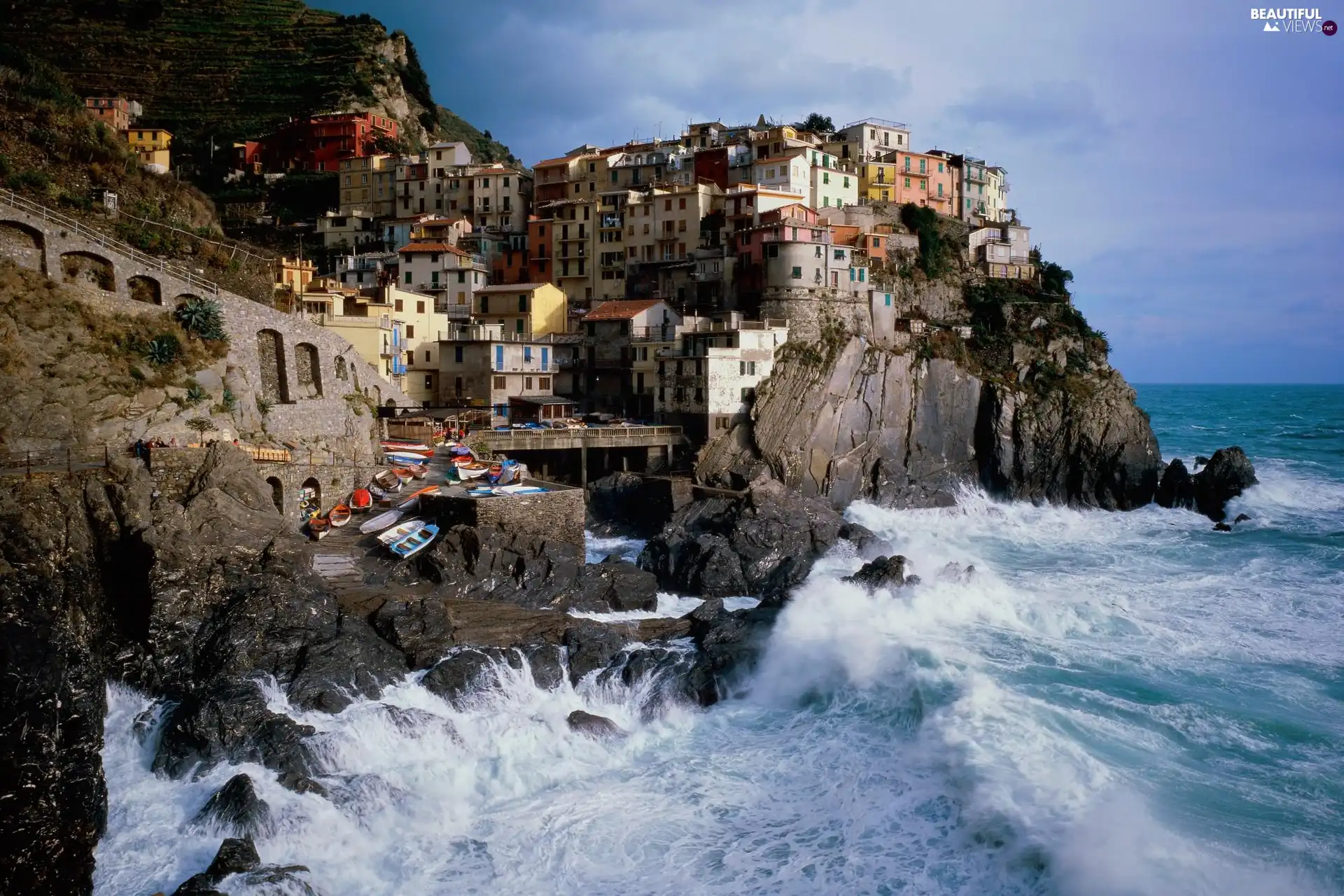 Houses, Rock, Coast, an