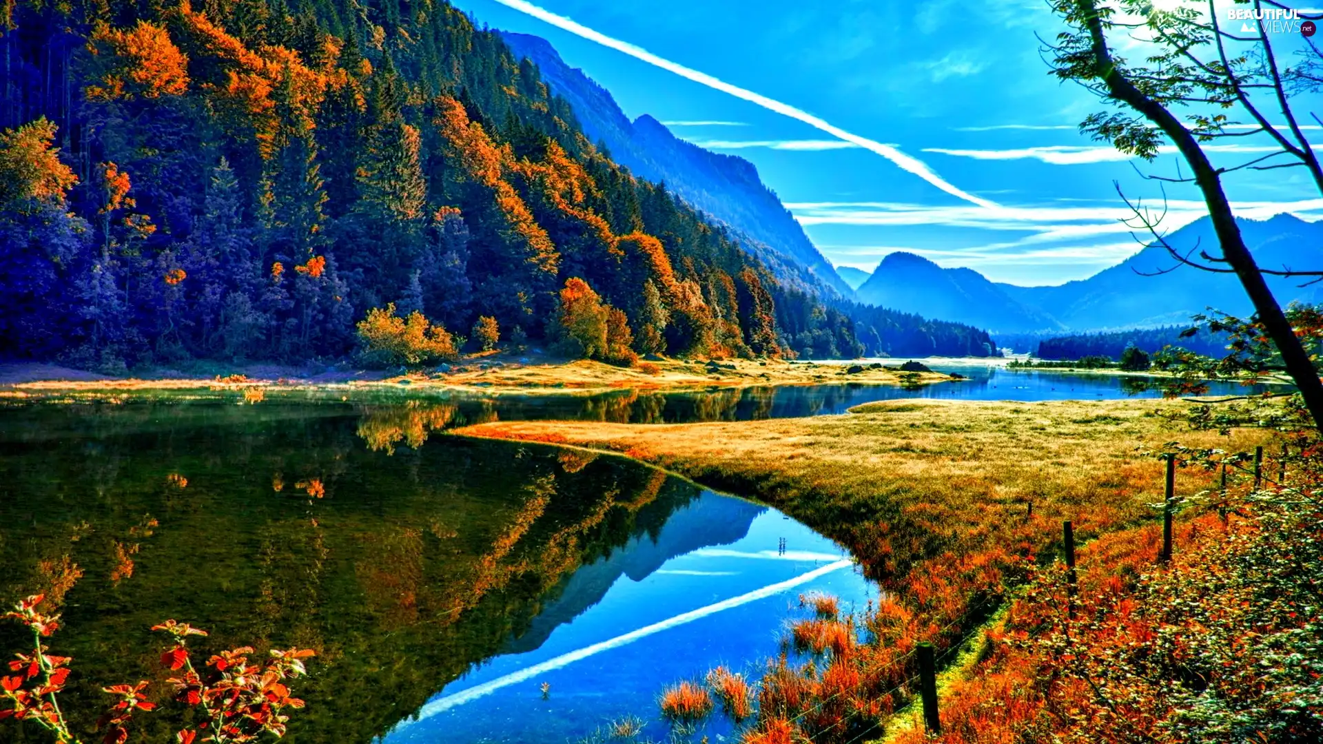 coast, Mountains, lake