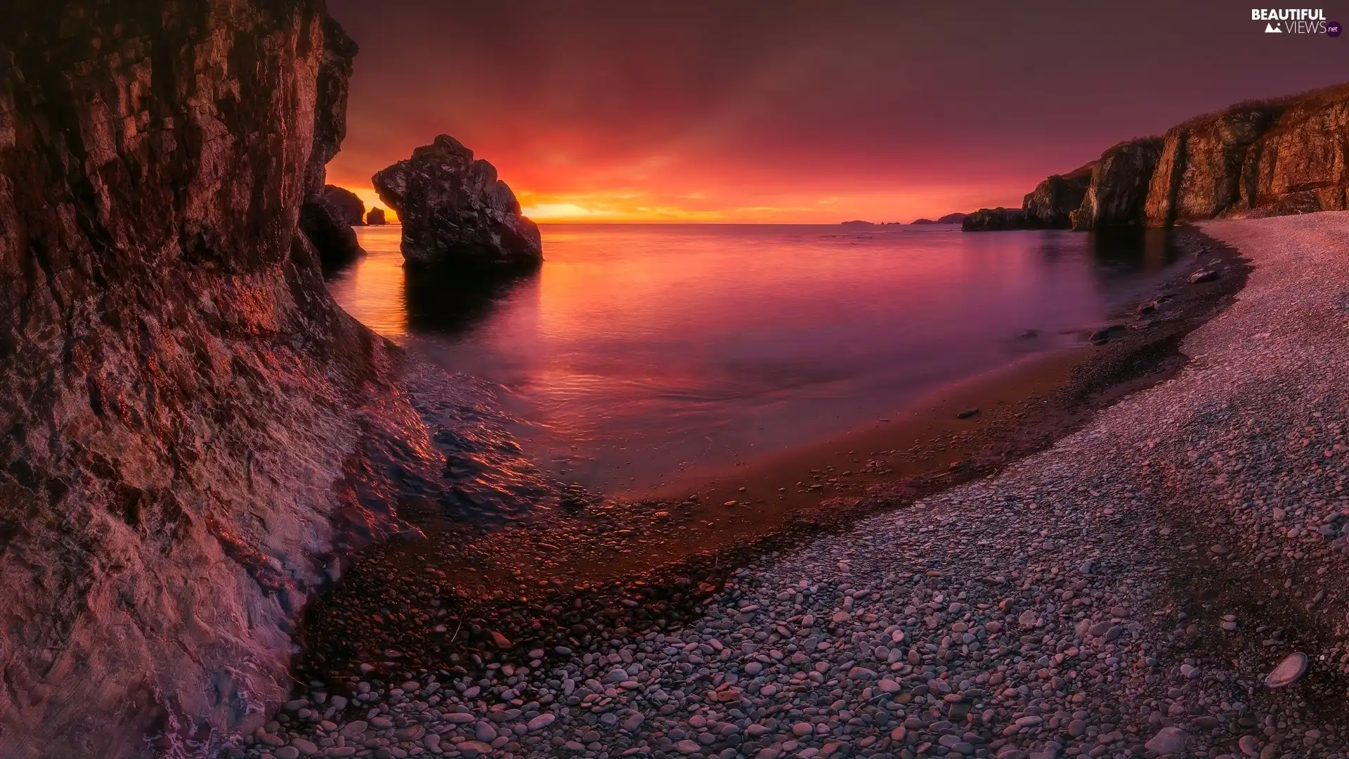 Stones, Coast, sea, rocks, Sunrise