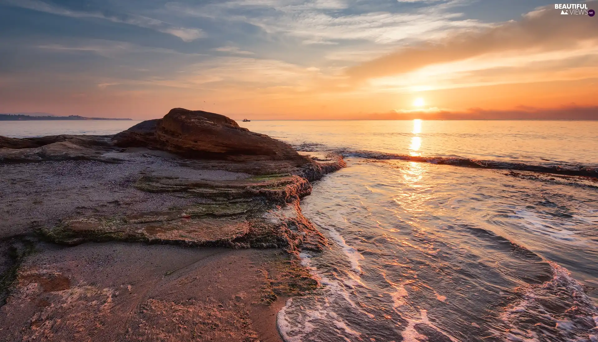 sea, Rocks, Sunrise, coast