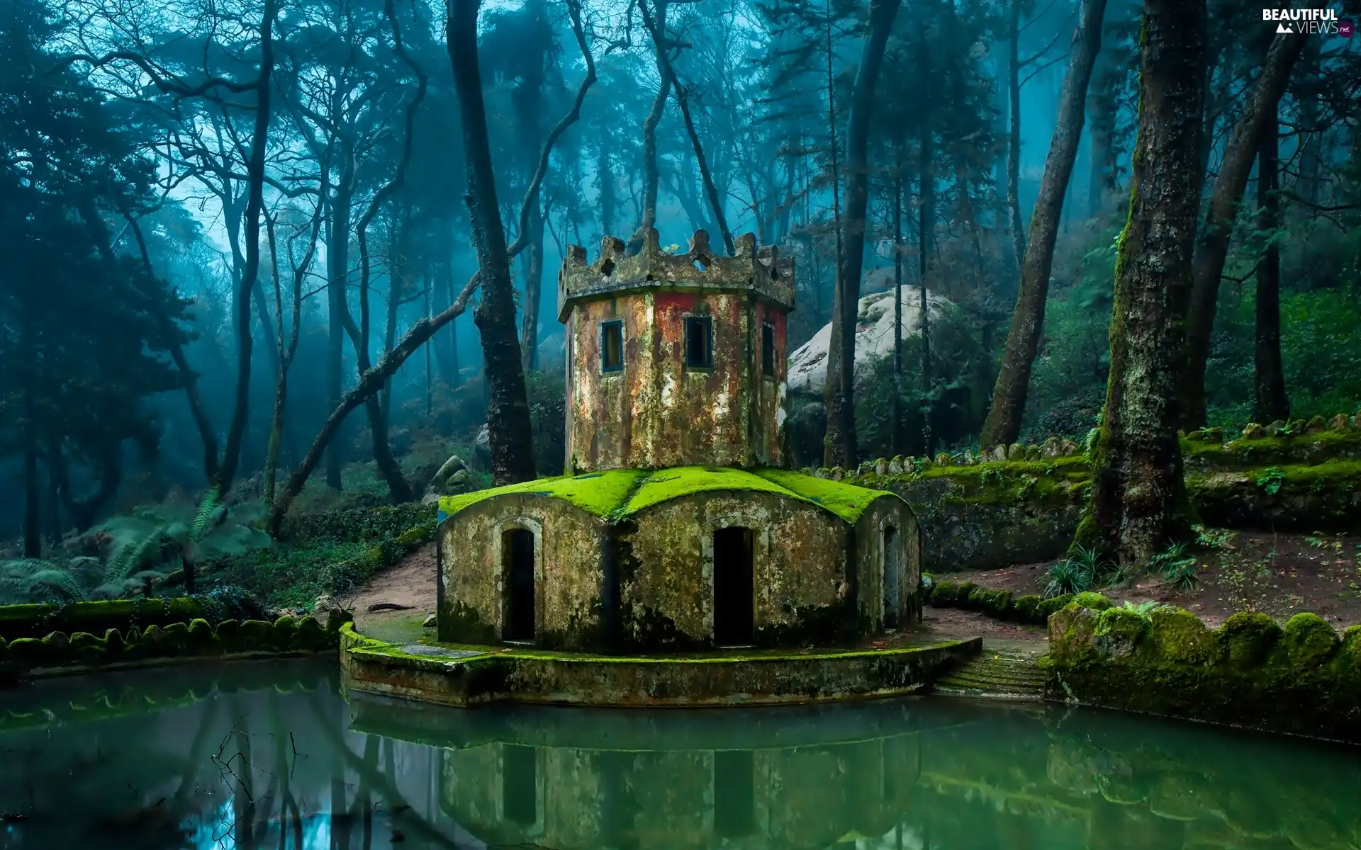 container, water, ruins, building, Park