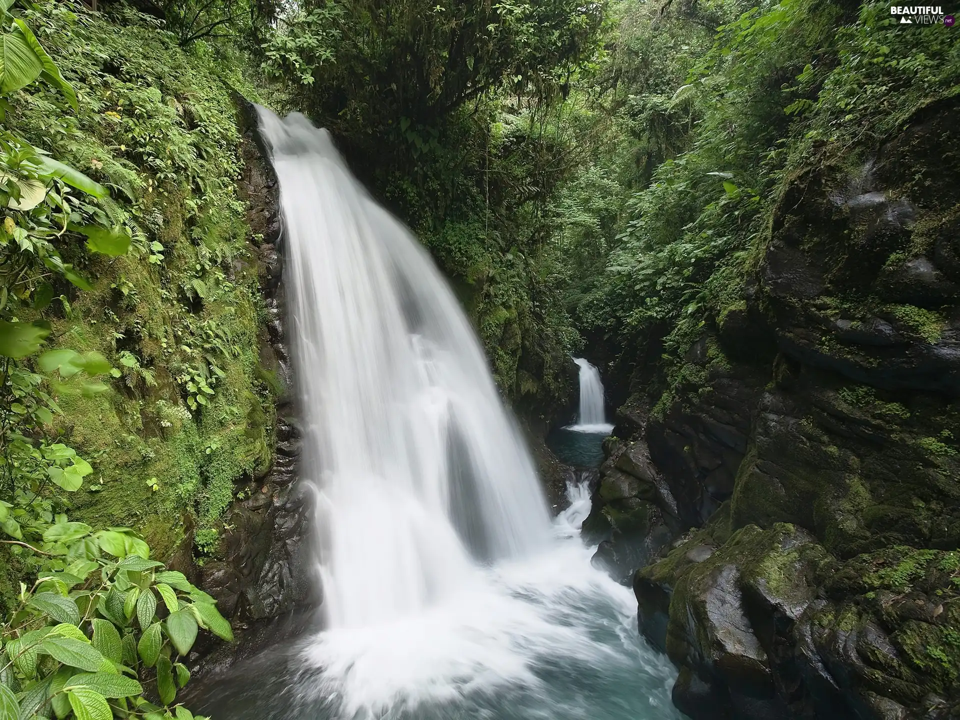 waterfall, green, Costa Rica, rocks