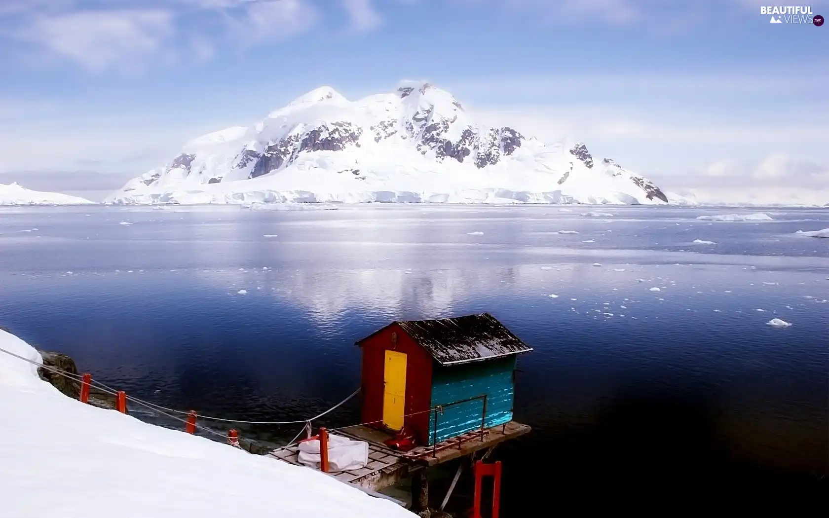 mountains, Platform, Cottage, Ice