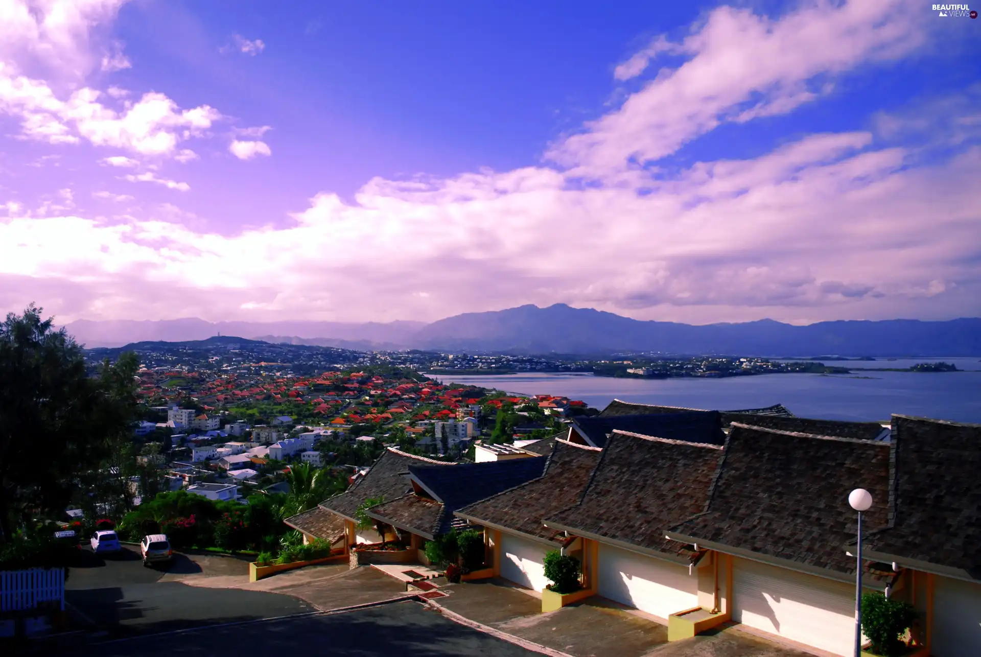 clouds, town, creek, by