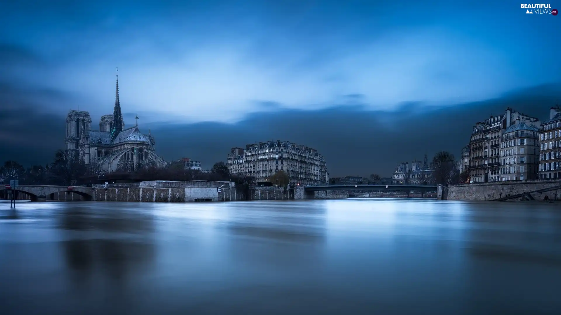 Notre Dame, Houses, Paris, River Seine, France