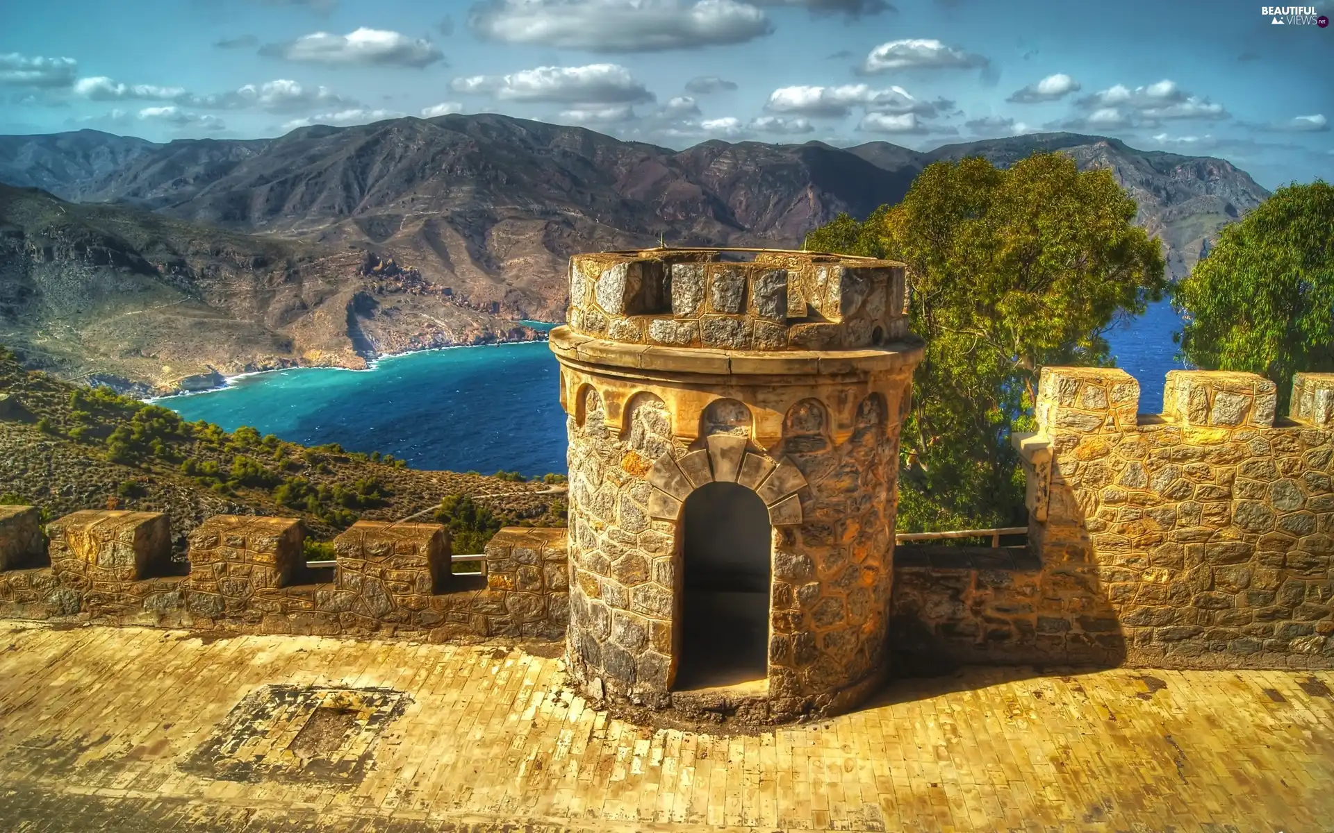 DBZ, castle, lake, View, Mountains