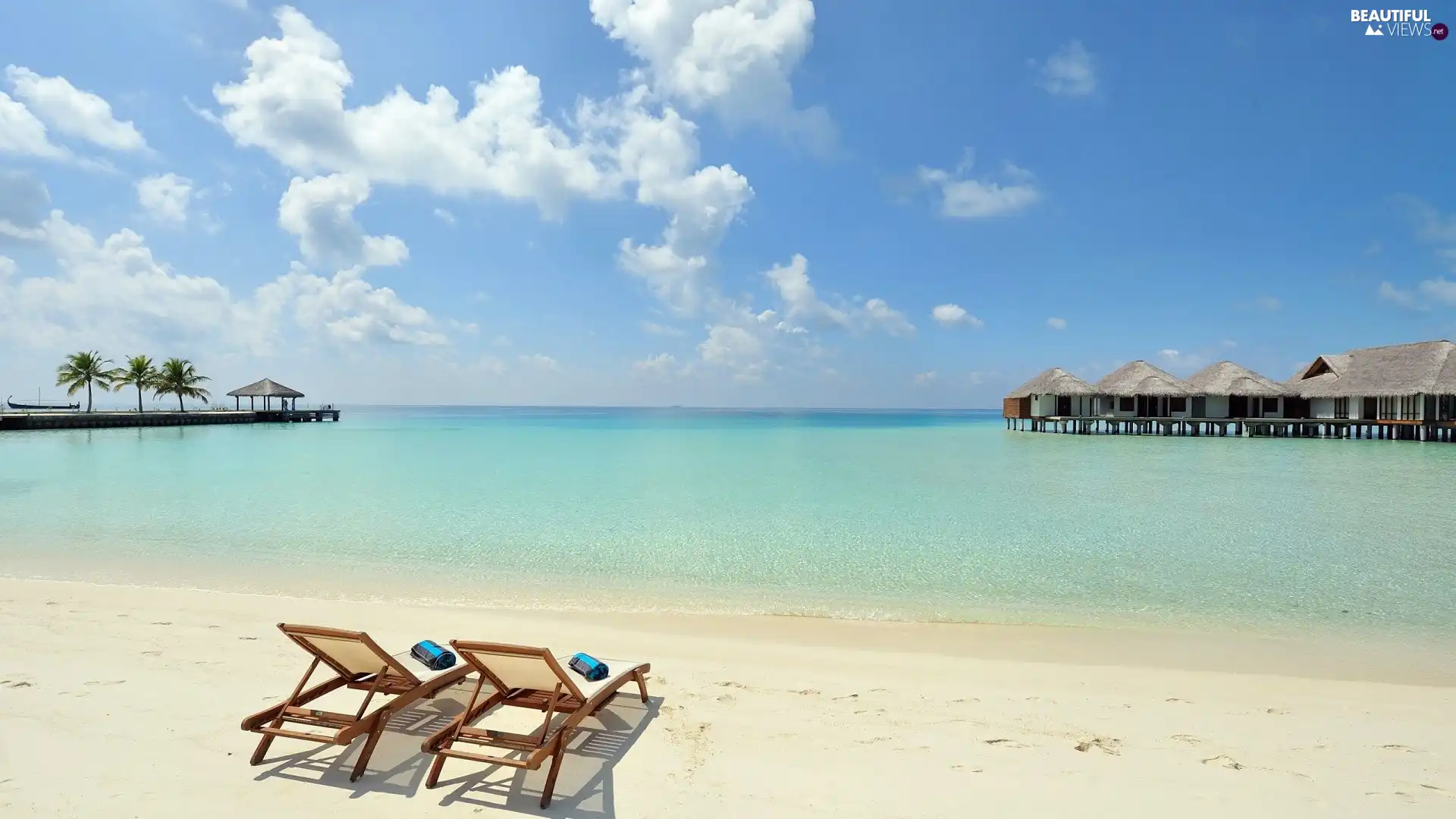Houses, holiday, Beaches, deck chair, Ocean