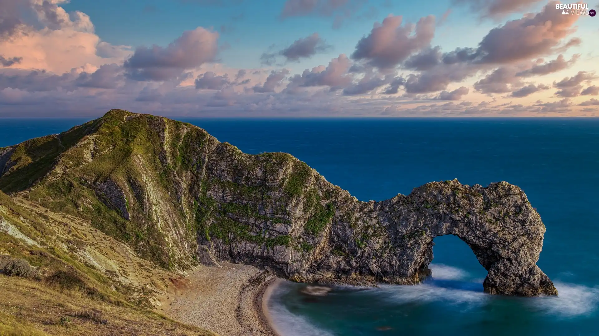 sea, Jurassic Coast, clouds, rocks, Durdle Door, County Dorset, England, Durdle Door
