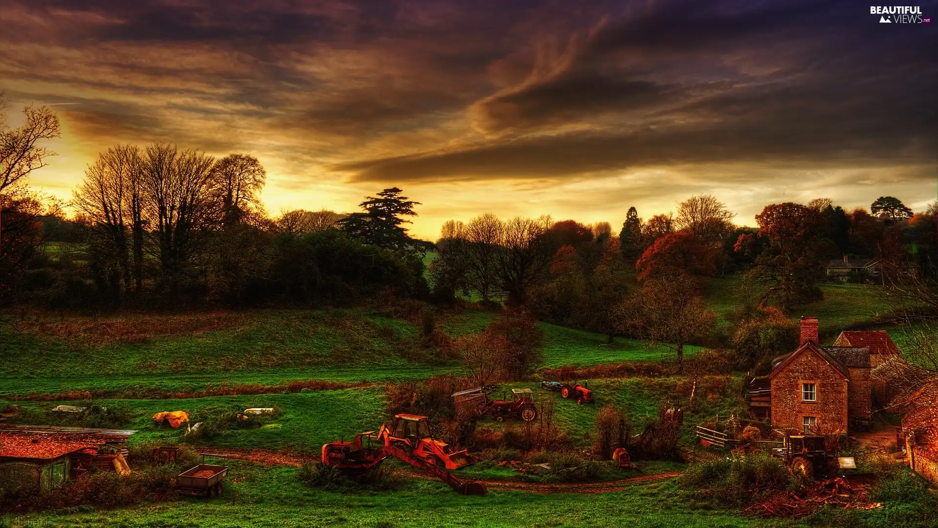 twilight, farm, farm, Tractor