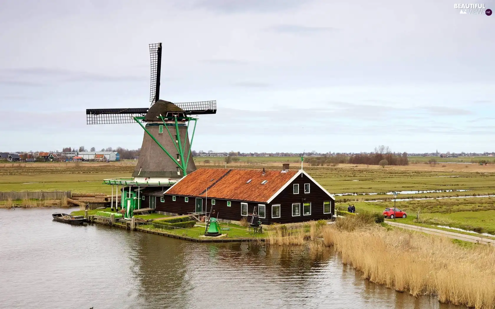 field, Way, lake, Farms, Windmill