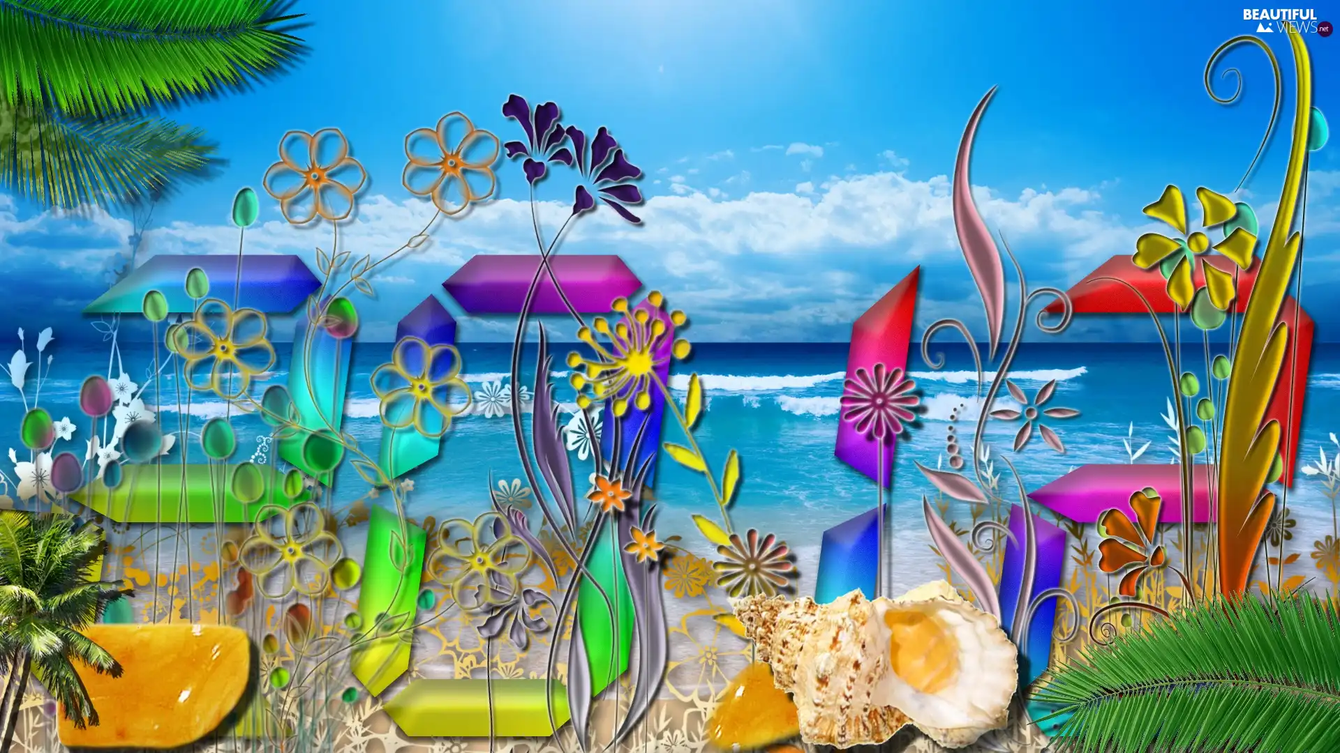 2012, sea, Flowers, graphics