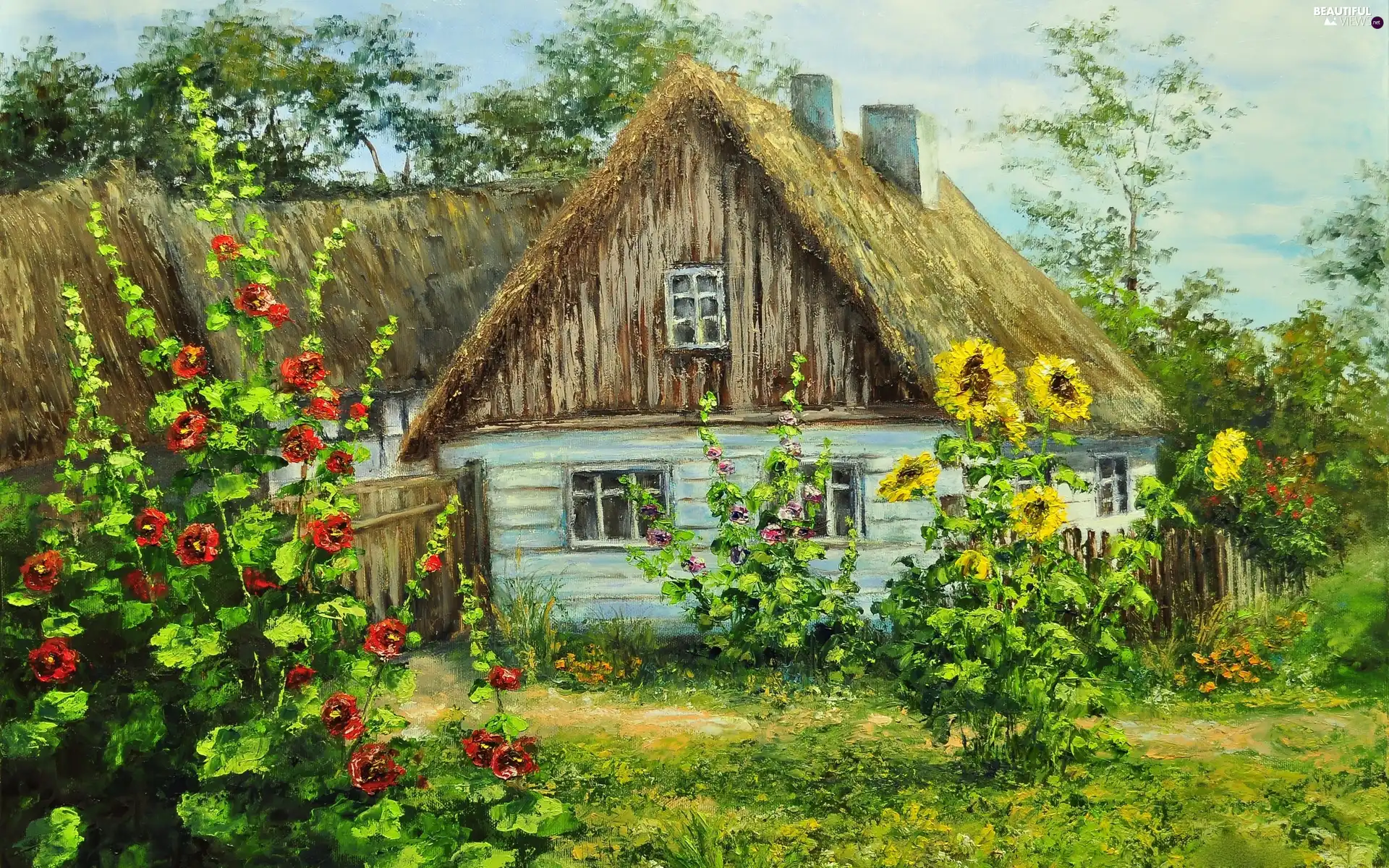 country, Garden, Flowers, house