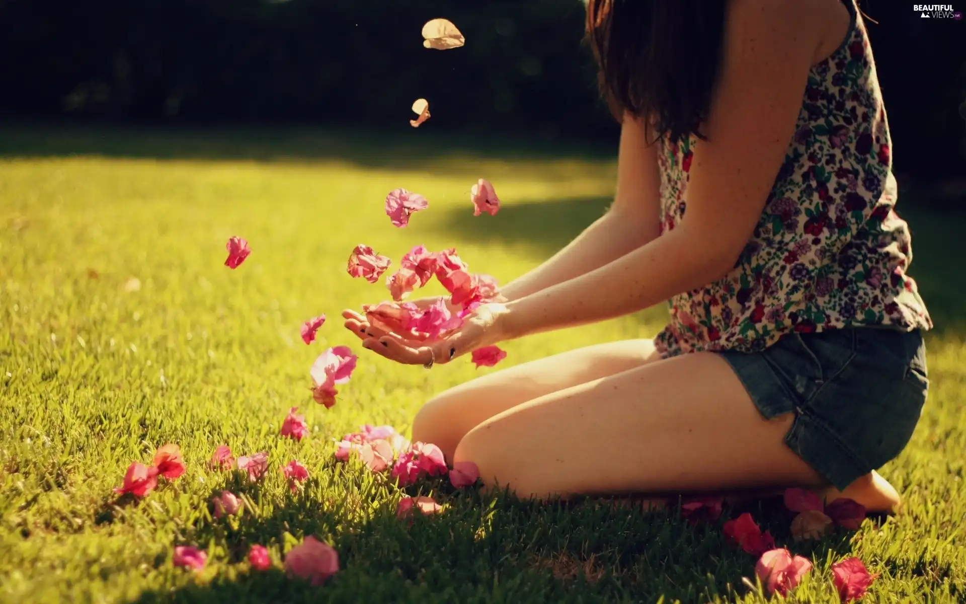 Women, flakes, flowers, Meadow