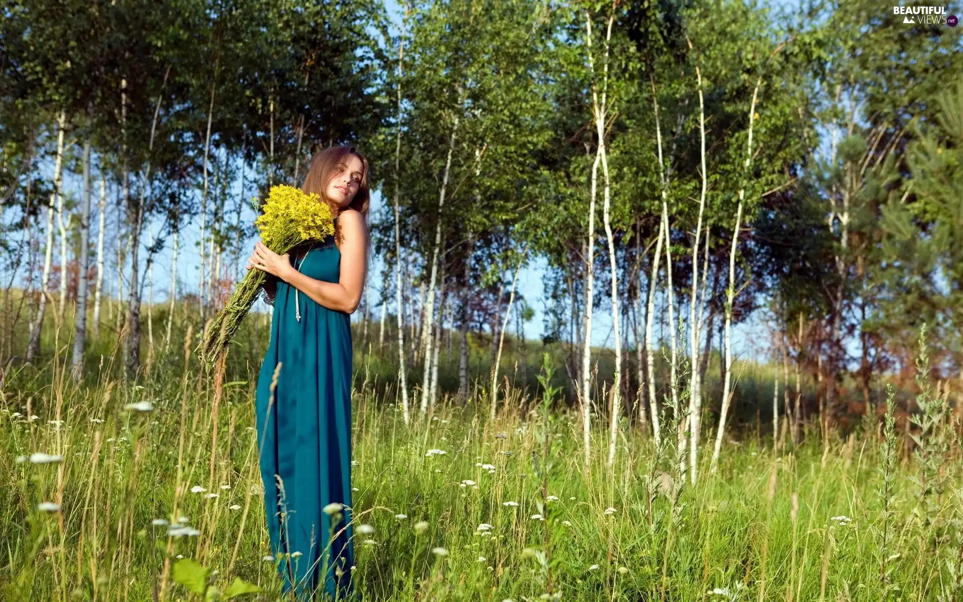 Flowers, Meadow, Women