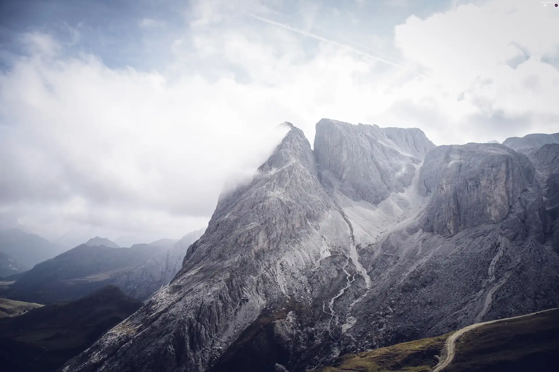 Bolzano, South, clouds, Fog, Mountains, Tirol