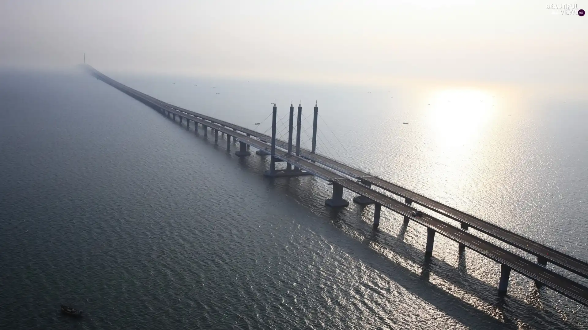 Fog, bridge, water