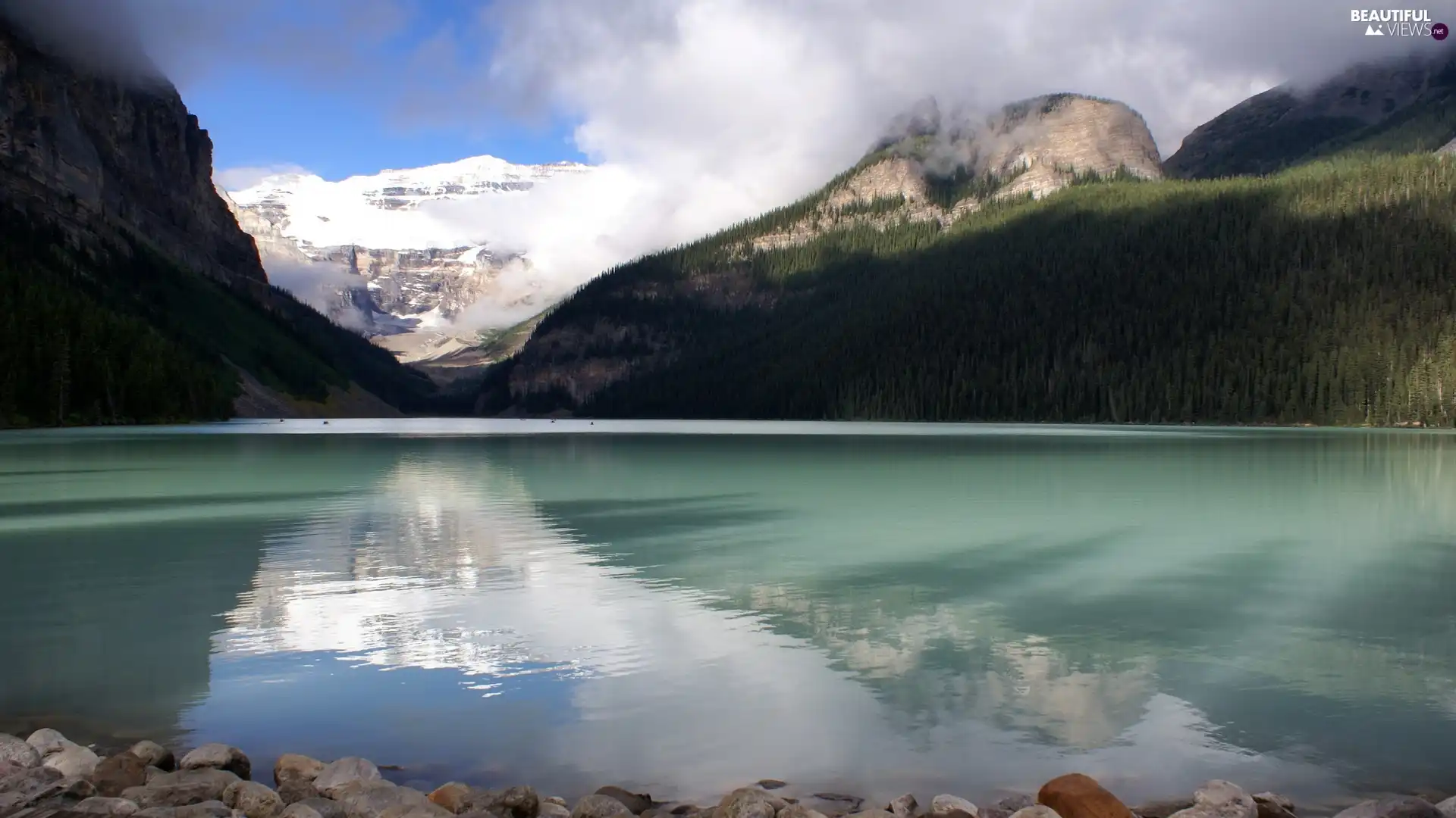 forest, lake, Mountains