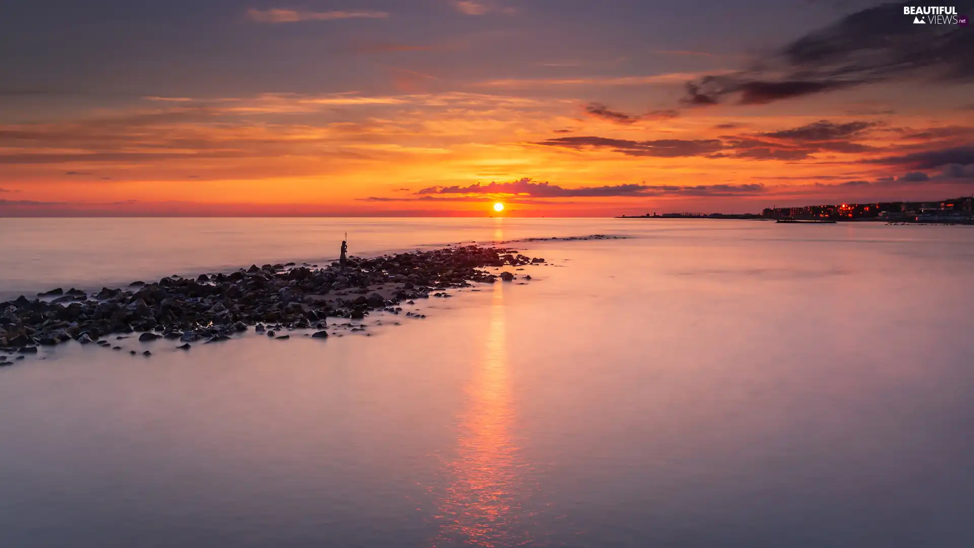 color, Great Sunsets, Stones, clouds, sea, Sky, form